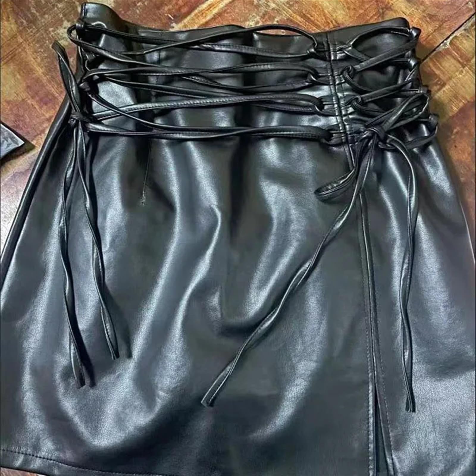 Skday Minigonna Pelle,Corta Gonna in Pelle Minigonne in Pelle Nera Gonna a Tubino con Lacci Aderente a Vita Alta da Donna Gonna Sexy con Cerniera sul Retro