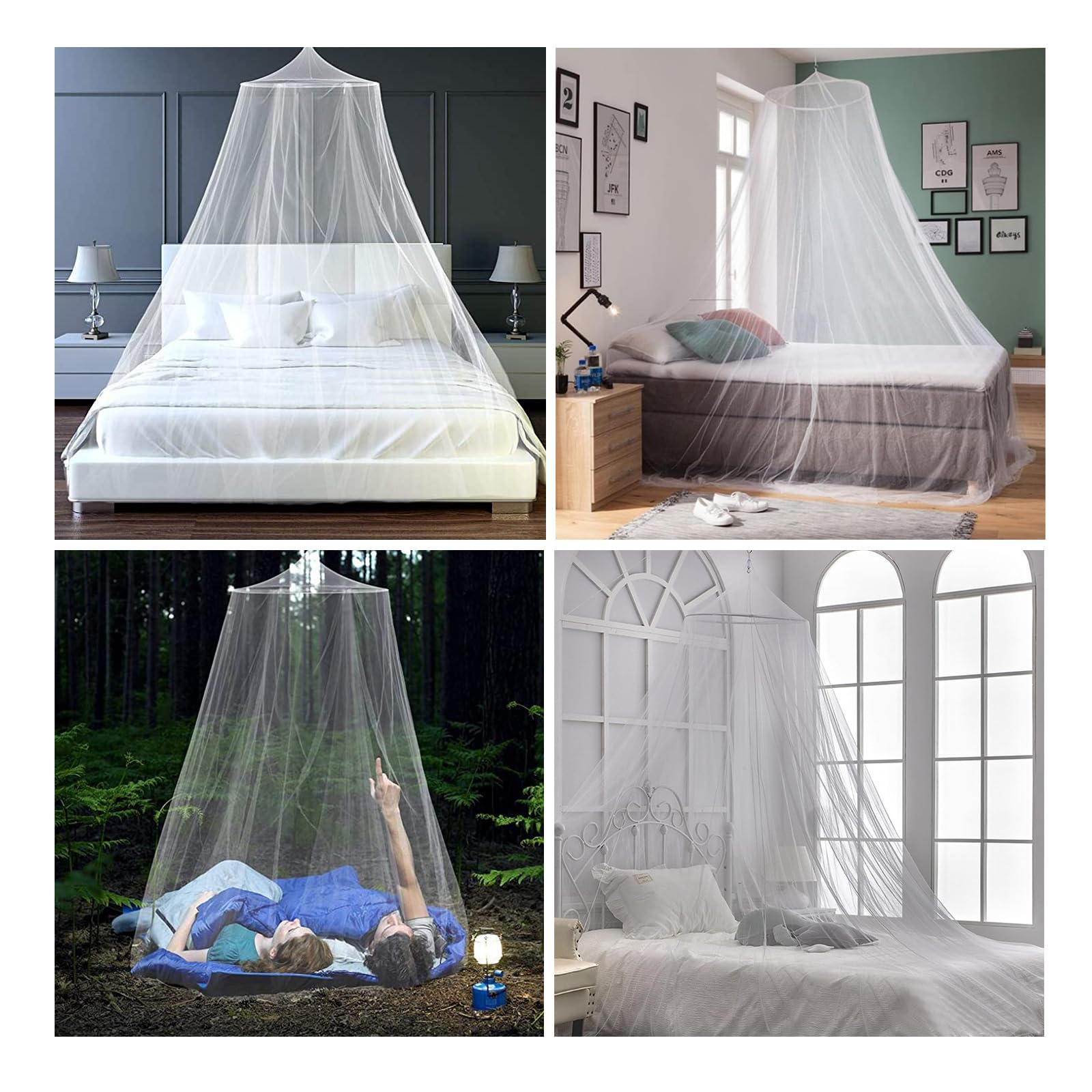ZZRSYJ Dosel Mosquitera Cama Matrimonio – Malla Blanca 360° Para Cama Individual O Doble – Sin Perforar