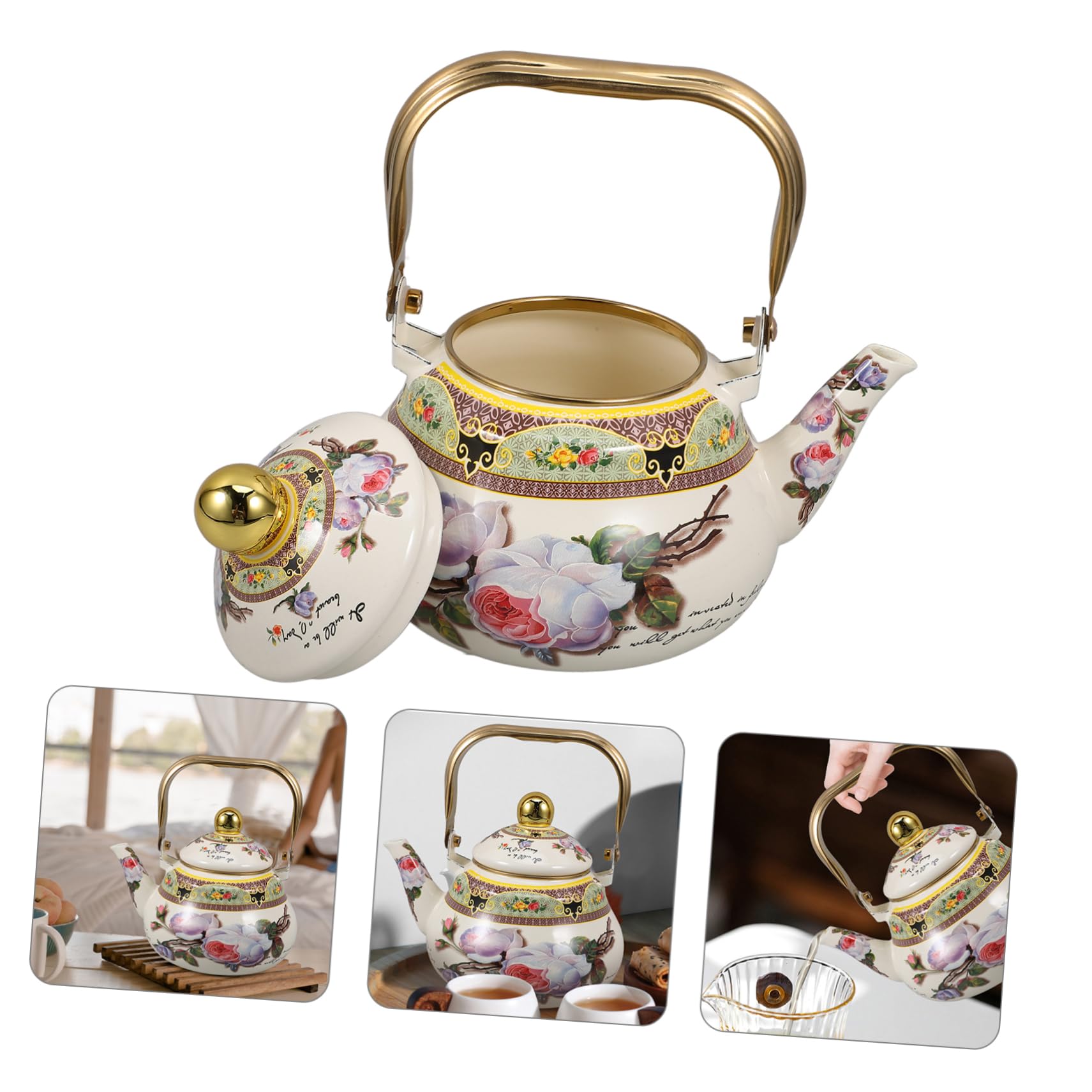 Cabilock 2 Piezas tetera hervidor de infusión de té taza de camping té de hojas sueltas más empinado difusor de té verde colador cafeteras olla de agua hervidor de agua para estufa esmalte