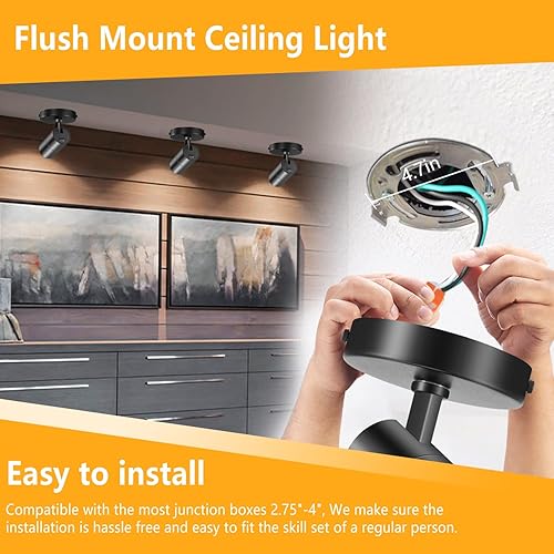 Miniatura 6 de VANoopee Focos de techo con zoom de 3 colores para interiores, montaje empotrado, foco de techo LED ajustable, lámpara de techo direccional, luz de