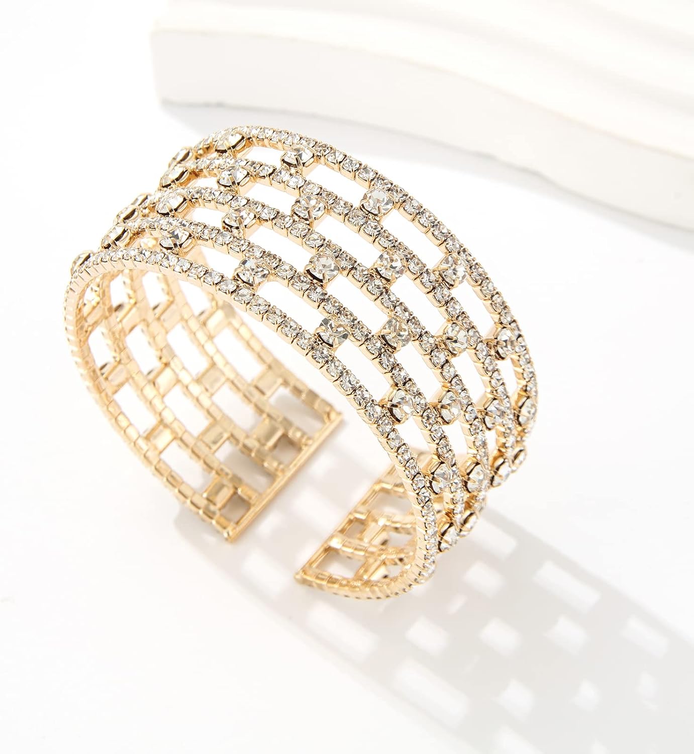 Sparkly Tennis Rhinestone Crystal Adjustable Wide Cuff Bracelet & Bangle for Women Bridal Wedding Party Prom - Image 7