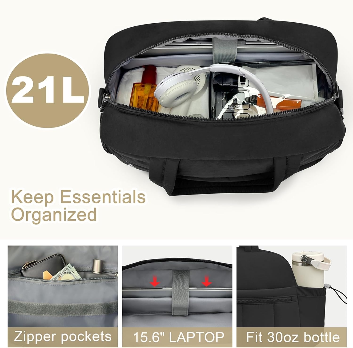 Lunch Tote Bag for Women,15.6 Inch Laptop Bag with Insulated Lunch Compartment,large Puffer Work Tote for Teacher, Nurse (Black)