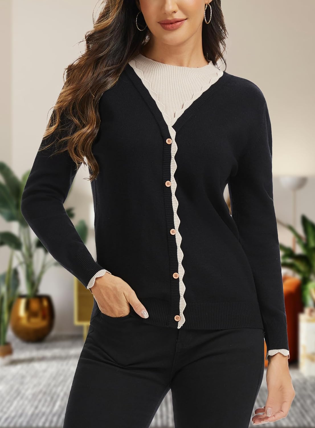 Womens Long Sleeve Sweaters Trendy Fall Outfits 2025 Fashion Clothing Crewneck Pullover Casual Cute Tops with Buttons - Image 5