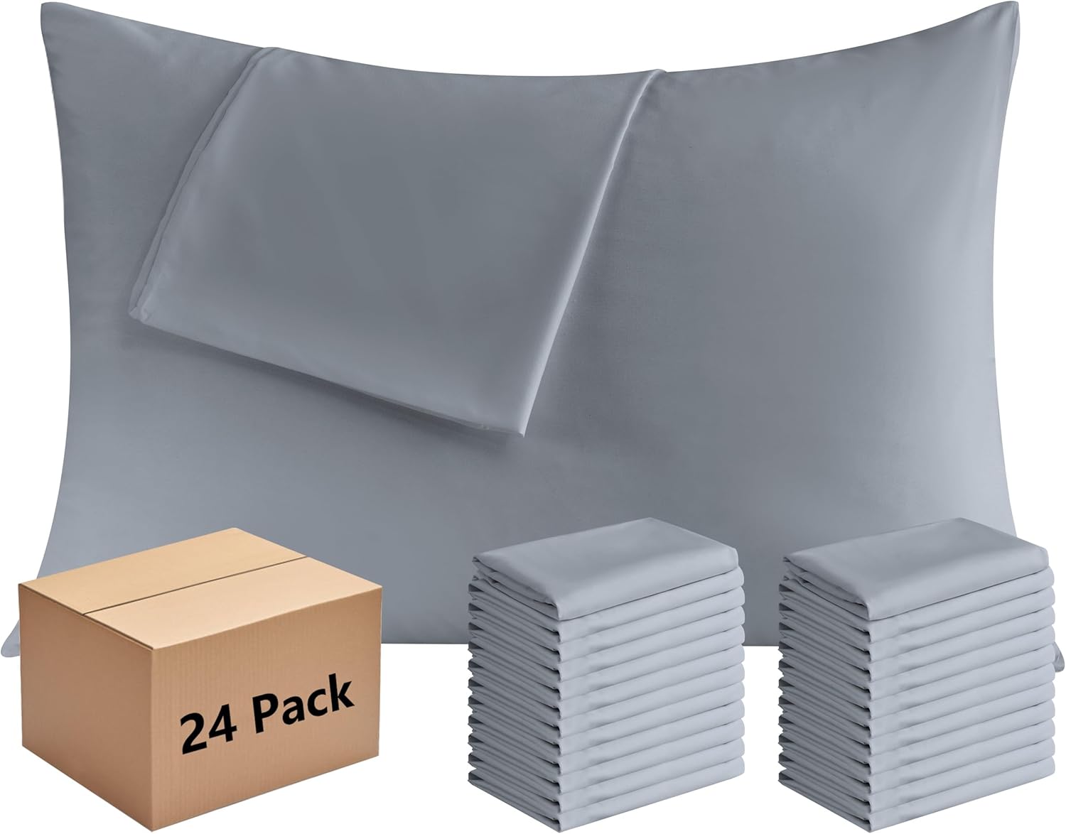 White Pillowcases Standard Size 48 Pack - Bulk Pillow Cases with Envelope Closure, Soft Brushed Microfiber Pillow Covers Hospital Hotel Airb&bs Essentials for Hosts, 20x26