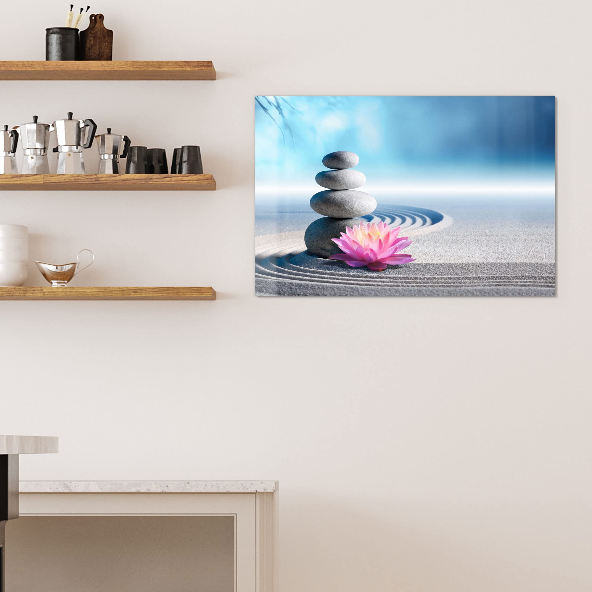 DEQORI Szklana tablica magnetyczna | rozmiar 90 x 60 cm | motyw "Motyw ogrodu Zen" | tablica memo ze szkła | tablica magnetyczna z magnesami, pisakiem i chusteczką do kuchni i biura | tablica magnetyczna i do pisania