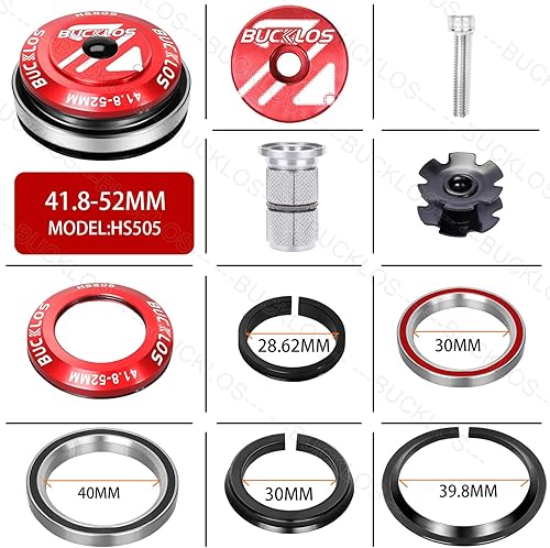 Miniatura 3 de BUCKLOS 1-18 Auriculares para bicicleta MTB sin rosca 34 44 44-50.6 44-55 44-56 1.646-2.047 in, tubo cónico recto para bicicletas de montaña,