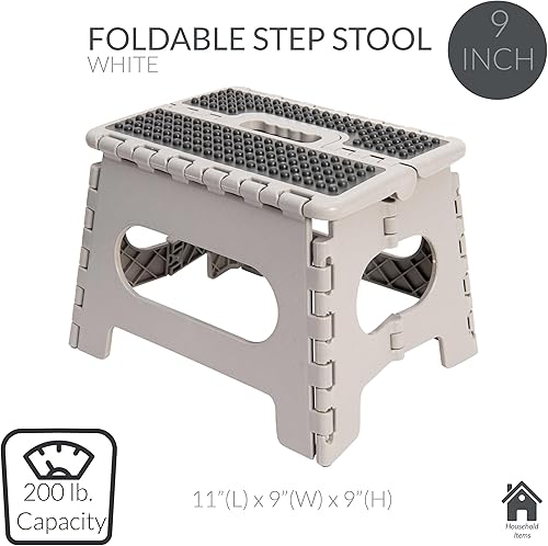 Miniatura 2 de Simplify Taburete plegable antideslizante de 9 pulgadas | Plegable | Capacidad de 200 libras | Duradero | Portátil | Cocina | Baño | Garaje | Blanco