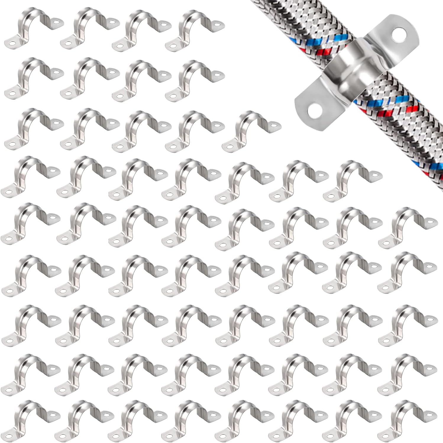 Pipe Strap Clips, 60pcs 20mm 304 Stainless Steel UTube Two Hole