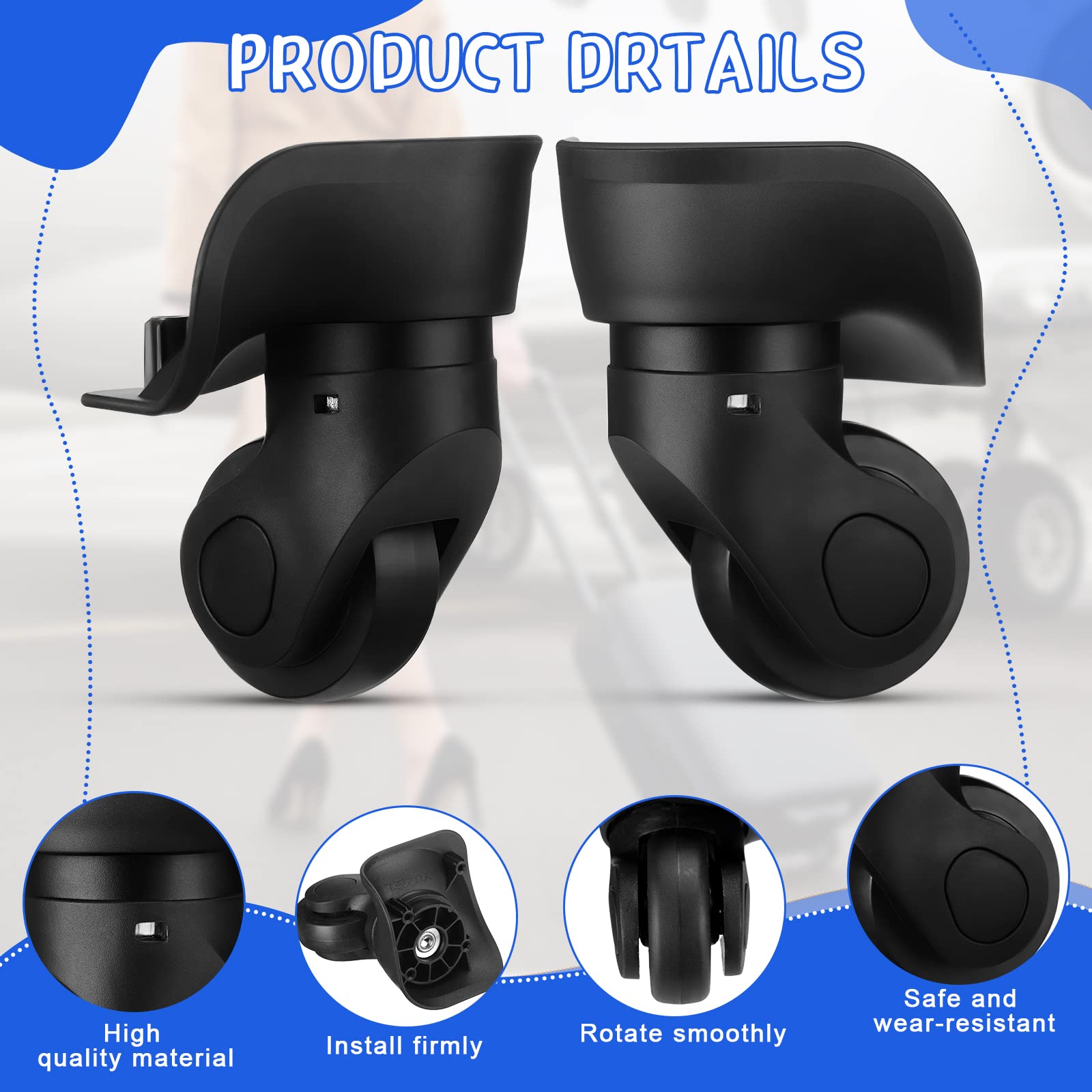 Silkfly 4 ruedas de equipaje de repuesto para maleta de viaje, ruedas giratorias de repuesto izquierda y derecha con rodamientos de silencio de tornillo para kits de equipaje (pequeño)