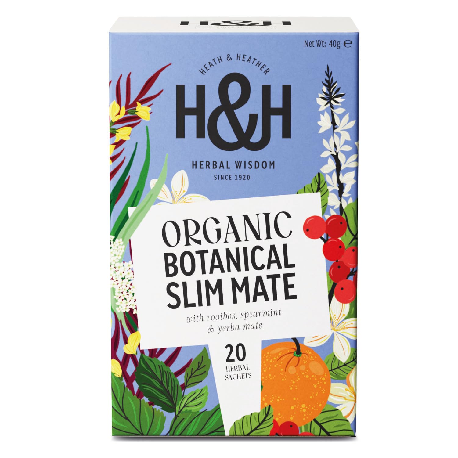 Heath & Heather • Organic Slim Mate Tea with Green Tea • 20 Tea Bags