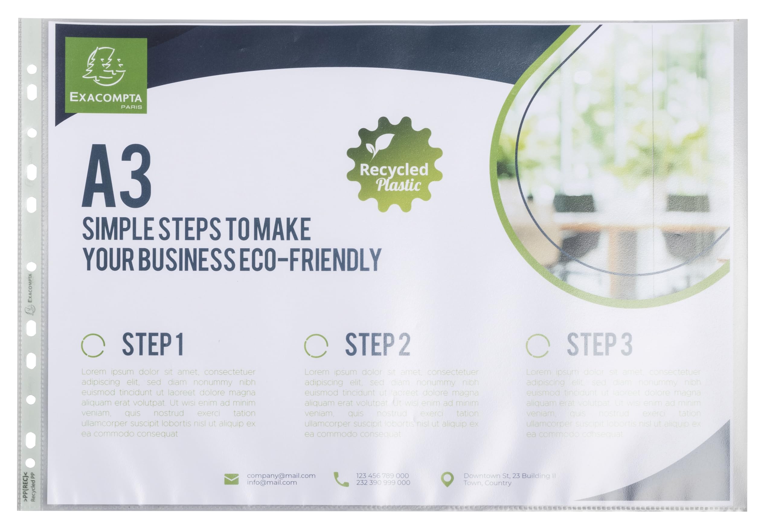 Exacompta - Ref 6230E - Box of 50 A3 Forever Punched Pockets - Made of Recycled Grained Polypropylene - Thickness 9/100th - Dimensions: 33 x 46.5 cm - Translucent Crystal