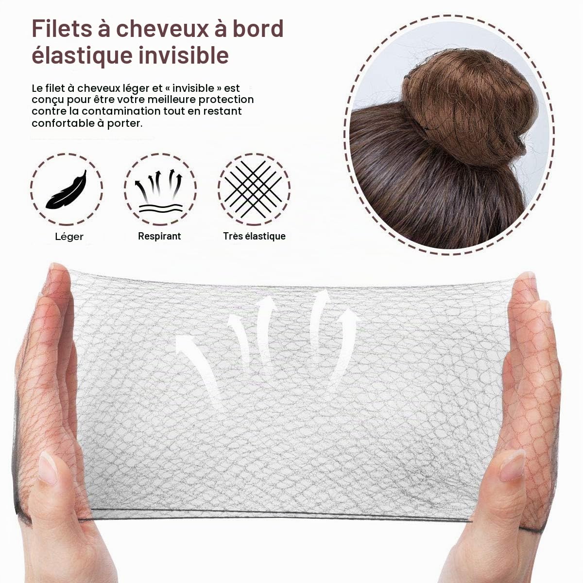 LUOEM 100pcs Cheveux Filets Invisible Edge Edge Mesh (Noir)