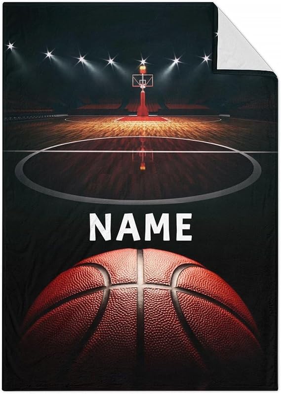 Mercuryelf Custom Basketball Throw Blanket - Soft, Fuzzy & Warm - 30x40 Inches Small Blankets for Lap, Crib - Black Sports Throws Gift for Basketball Lovers