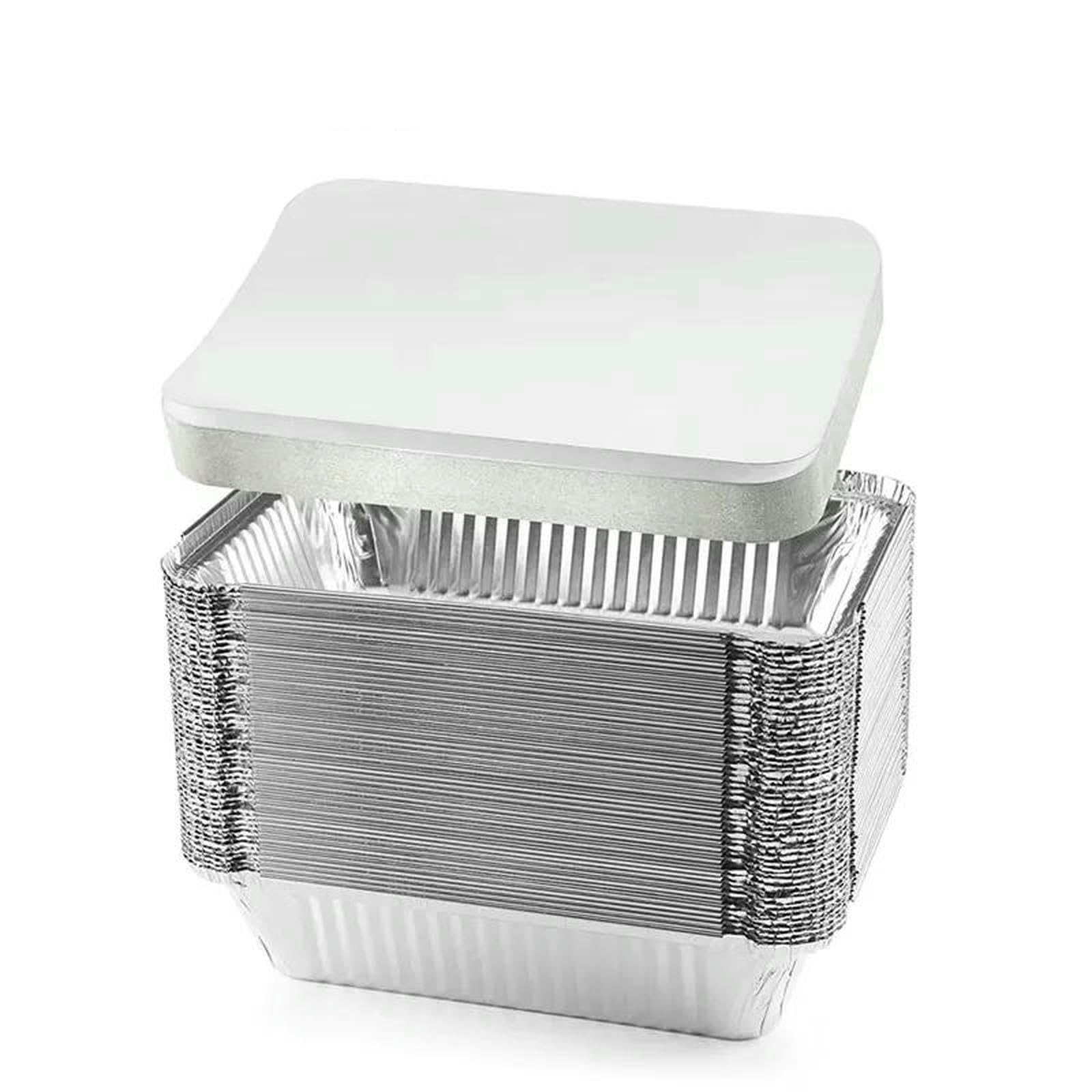 Vectella 20 Pcs 700 Ml Aluminum Lid Foil Trays 700Ml Rectangular Tin Food Containers With Lids Container Aluminum Takeaway Box For Baking, Storage,Roasting And Party（20 Pack-20 Pcs 700 Ml Lid-20Pcs