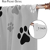 Vista 21 de Cortinas opacas con estampado de patas de perro, estampado de patas de perro y huesos, tratamiento de ventana, cortinas con aislamiento térmico
