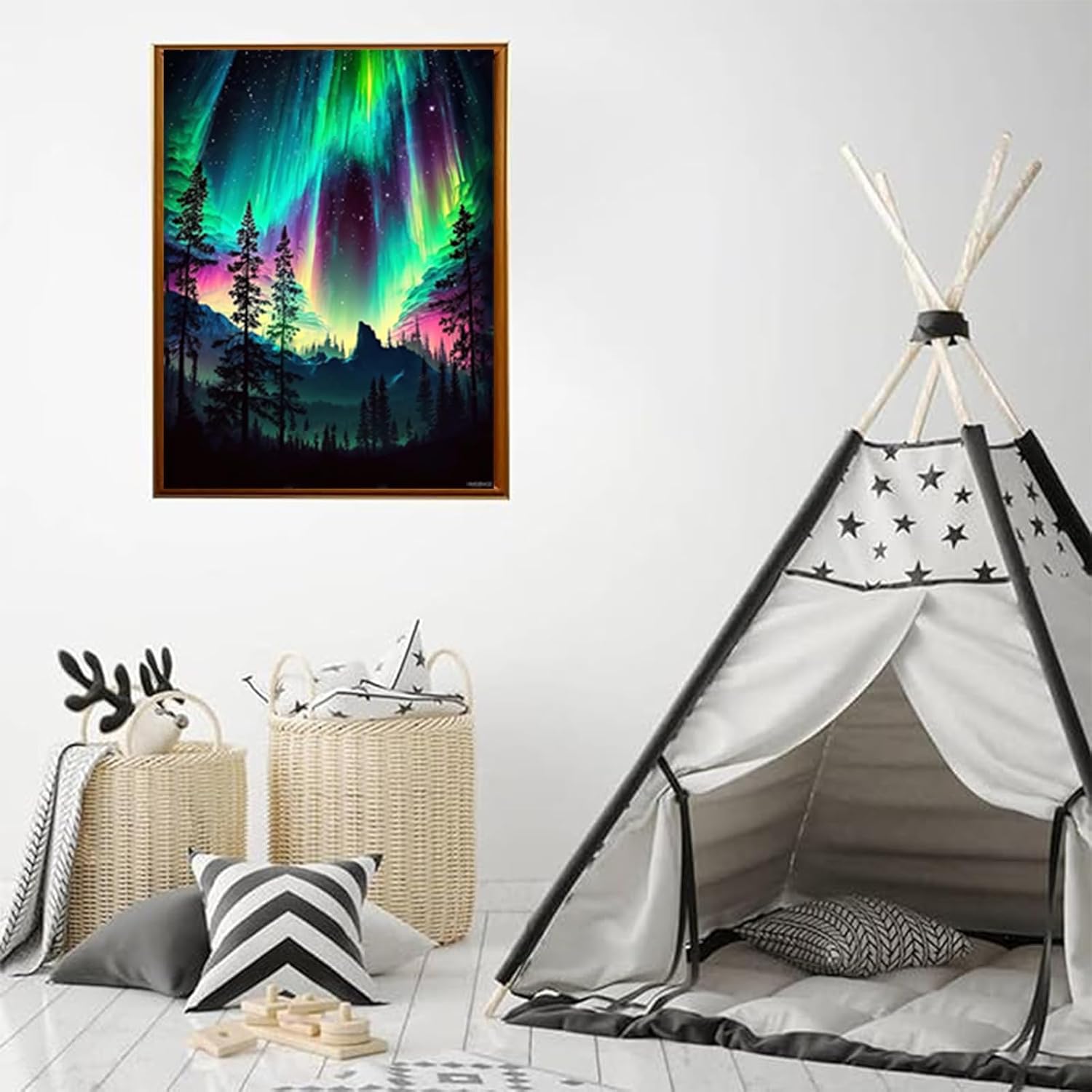 HMDIIMGE Color Aurora Borealis Diamond Painting Kits for Adult, Romantic Scenery Diamond Art, Full Round Gemstone Crystal Embroidery Handmade Kit, for Room Decor Wall Decor 12x16 Inch