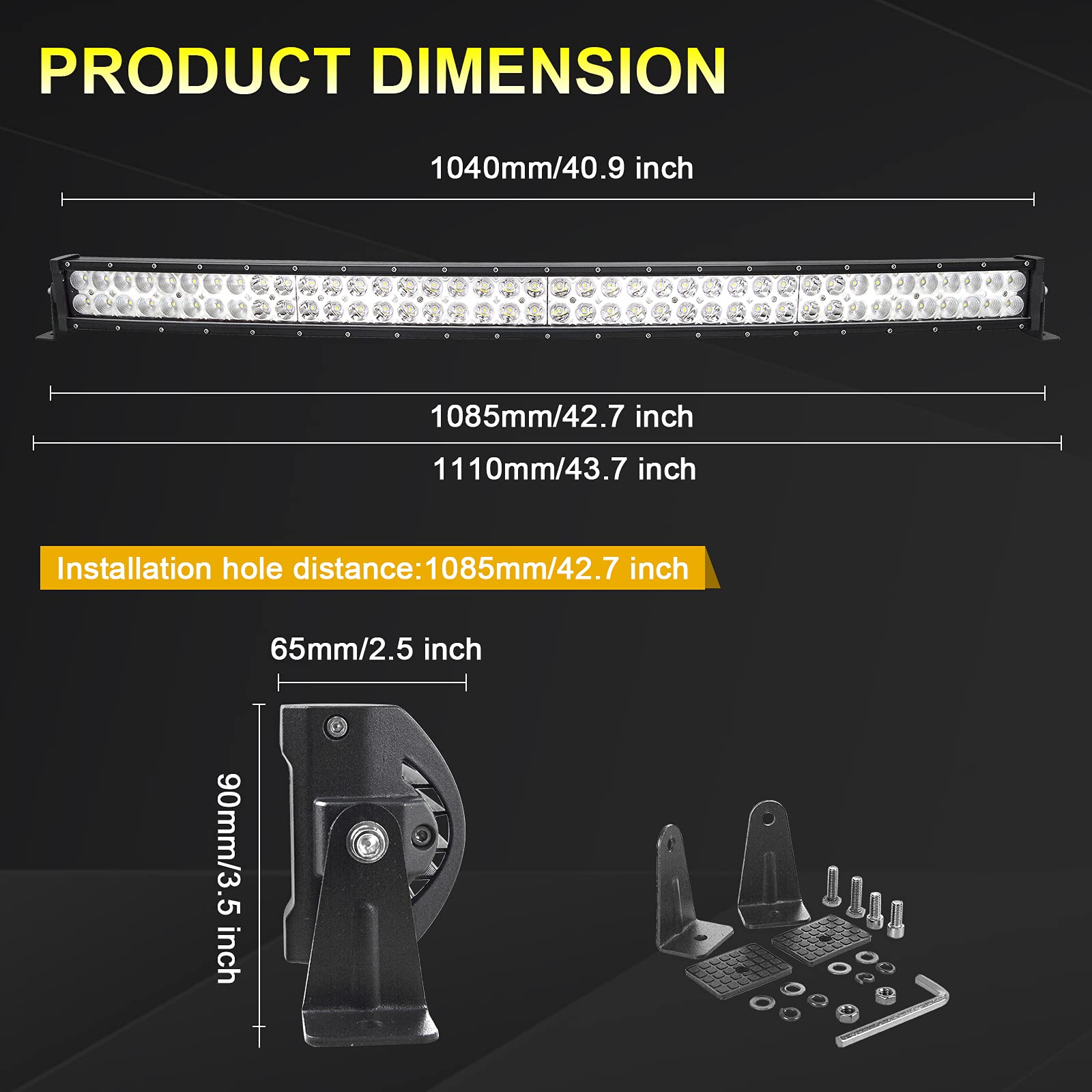 PICAA Barra de Luces LED Curvada de 42 Pulgadas 240W Luces de conducción Todoterreno con Kit de cableado para camión Remolque Coche Barco a Motor 4WD 4x4 SUV UTE ATV 6000K IP67