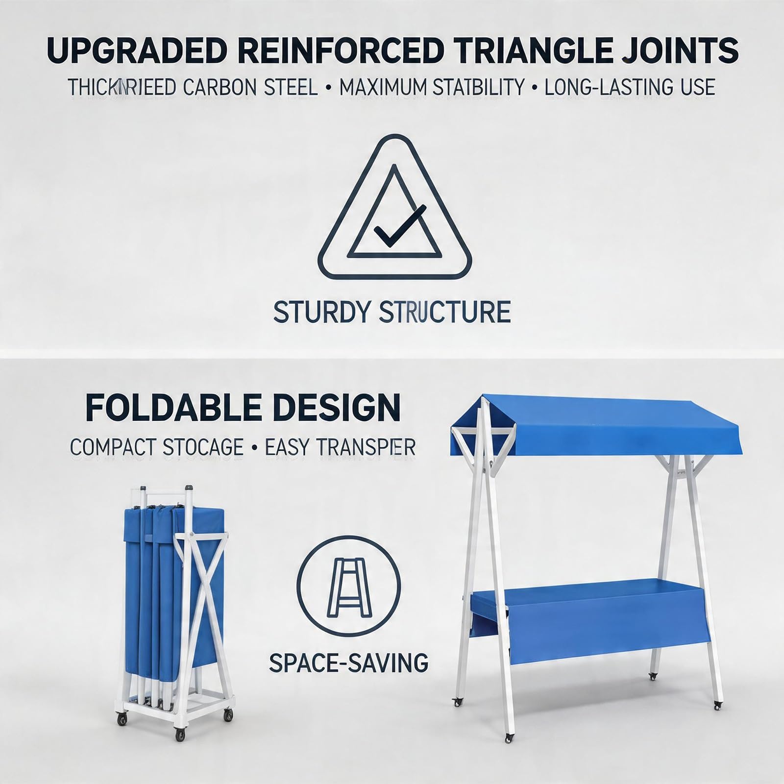 Carrello per venditori all'aperto, pieghevole, portatile, con tettoia e ruote, per mercatini ed eventi di street food, ideale per uso esterno