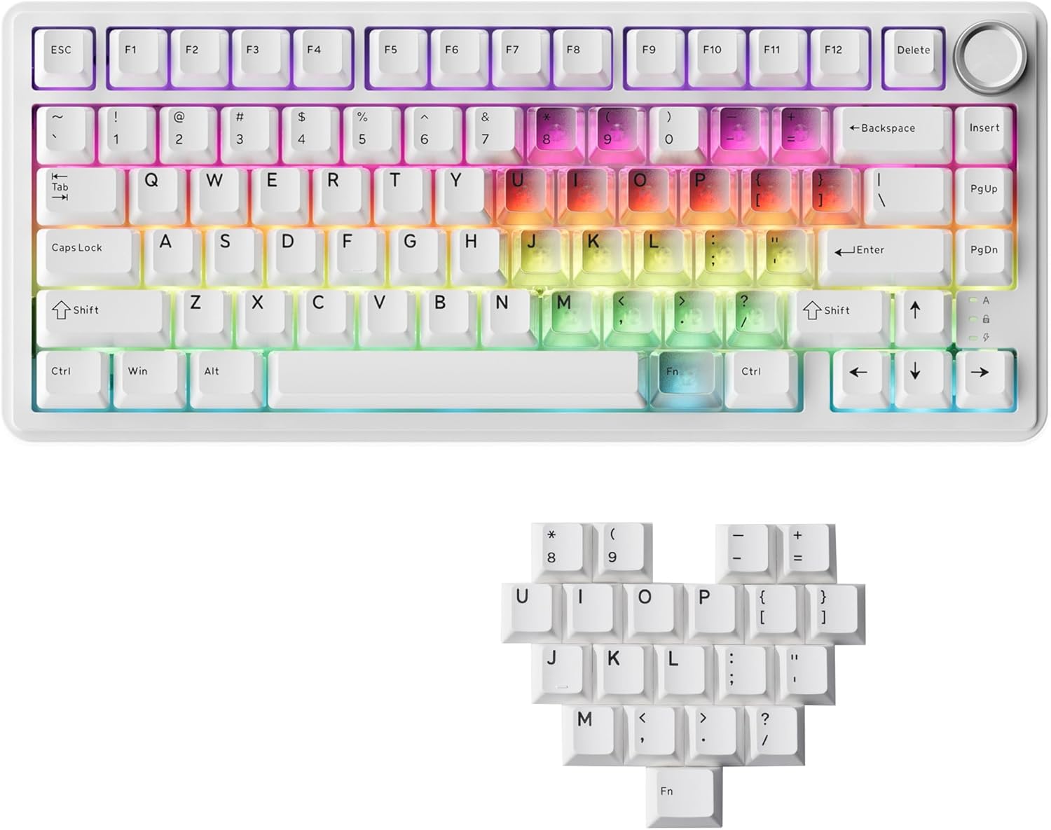 X XVX M75 75% drahtlose Gaming-Tastatur, BT5.0/2.4GHz/USB-C,Hot Swapping creamy Pre-belügt Schalter, Dichtungsstruktur,RGB-Hintergrundbeleuchtung weiße Tastatur mit Knopf für PC/Laptop/Xbox/PS4/PS5,Lumina Herz