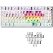 XVX M75 75% Wireless Gaming Mechanical Keyboard, BT5.0/2.4GHz/USB-C,Hot Swappable Creamy Pre-lubed Switches,Gasket Structure,RGB Backlit White Keyboard w/Knob for PC/Laptop/Xbox/PS4/PS5,LUMINA HEART