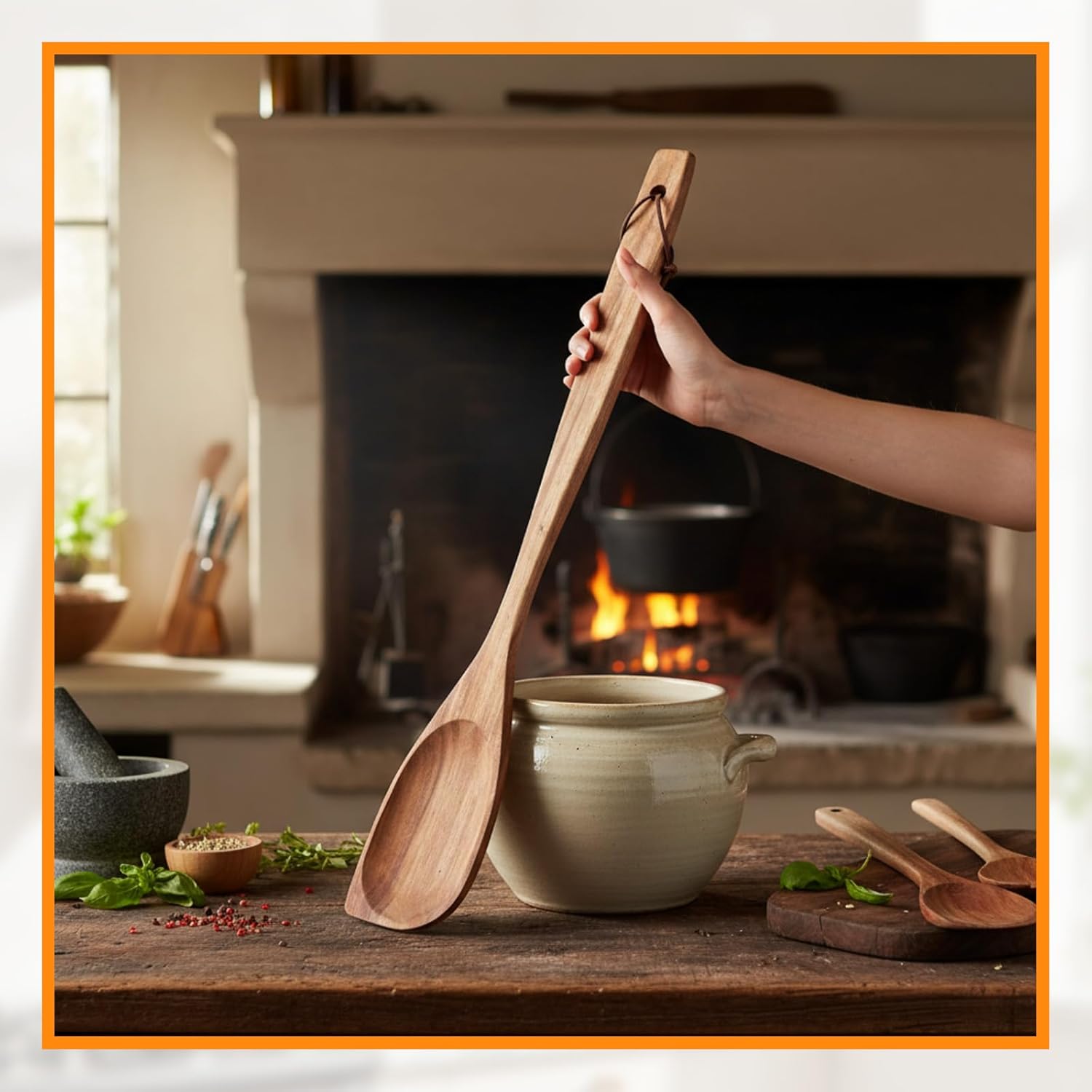 24 Inch Large Wooden Spoon for Cooking, Acacia Natural Wood Corner Spoon with Long Handle, Versatile Wood Spoons for Stirring, Flipping, Serving, Scraping - Image 2