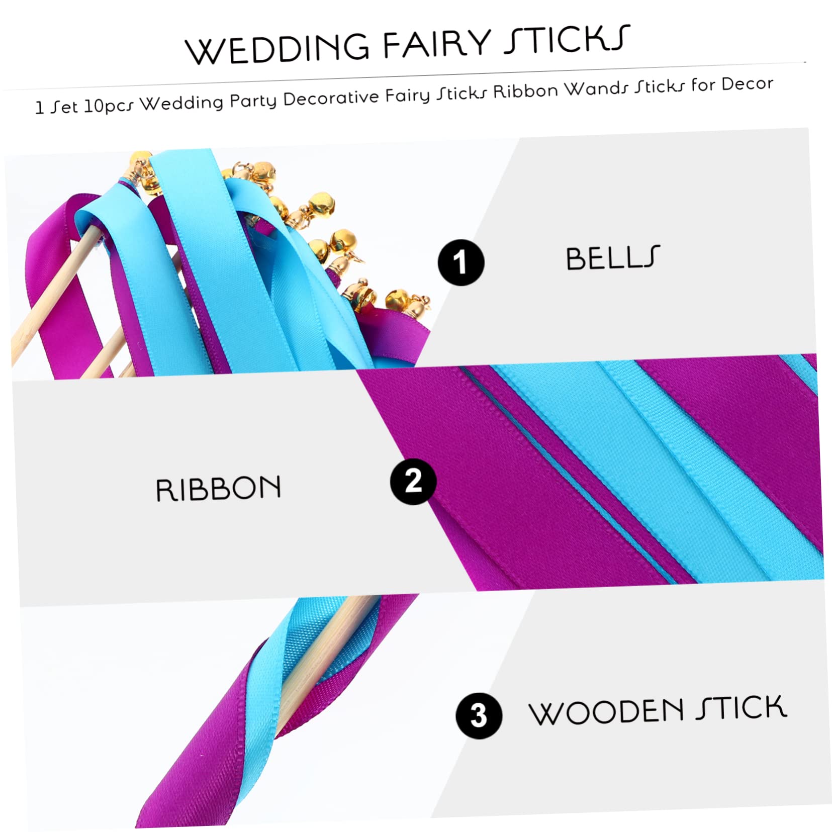 COOLHIYA 1 Set 10pcs Cheering Ribbon Rain Fairy Wand Bells Ribbon Party Streamers Ribbon Sticks Streamer Party Fairy Sticks Dance Ribbon Stick Dance Ribbon Streamer Polyester Belt Wedding