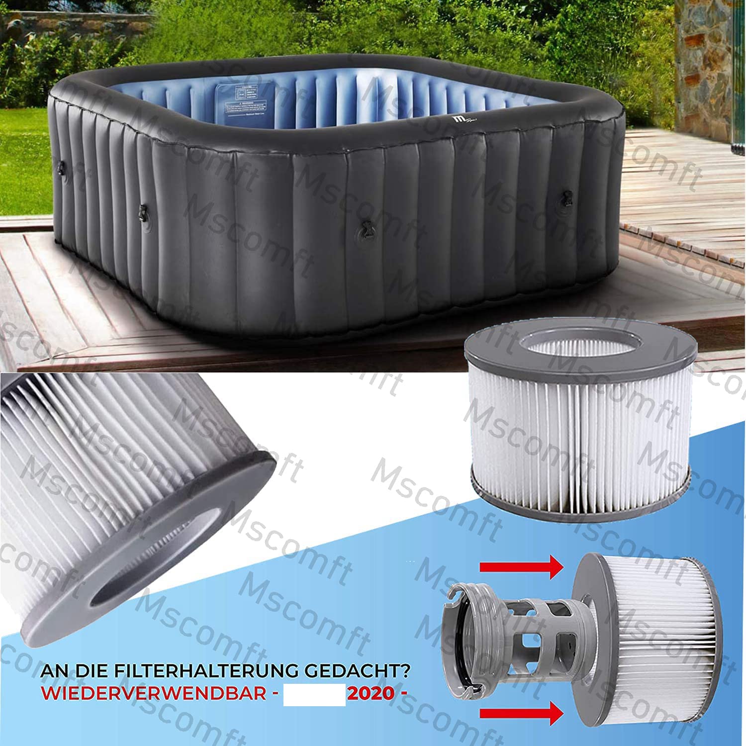 Whirlpoal zubehör für MSPA Whirlpoal Ersatz Filter Filterkartusche Doppelpack für aufblasbare Pools,Filter Cartridge für Filter für Whirlpoal (Wasserfilter Modell ab 2020) (6pcs)