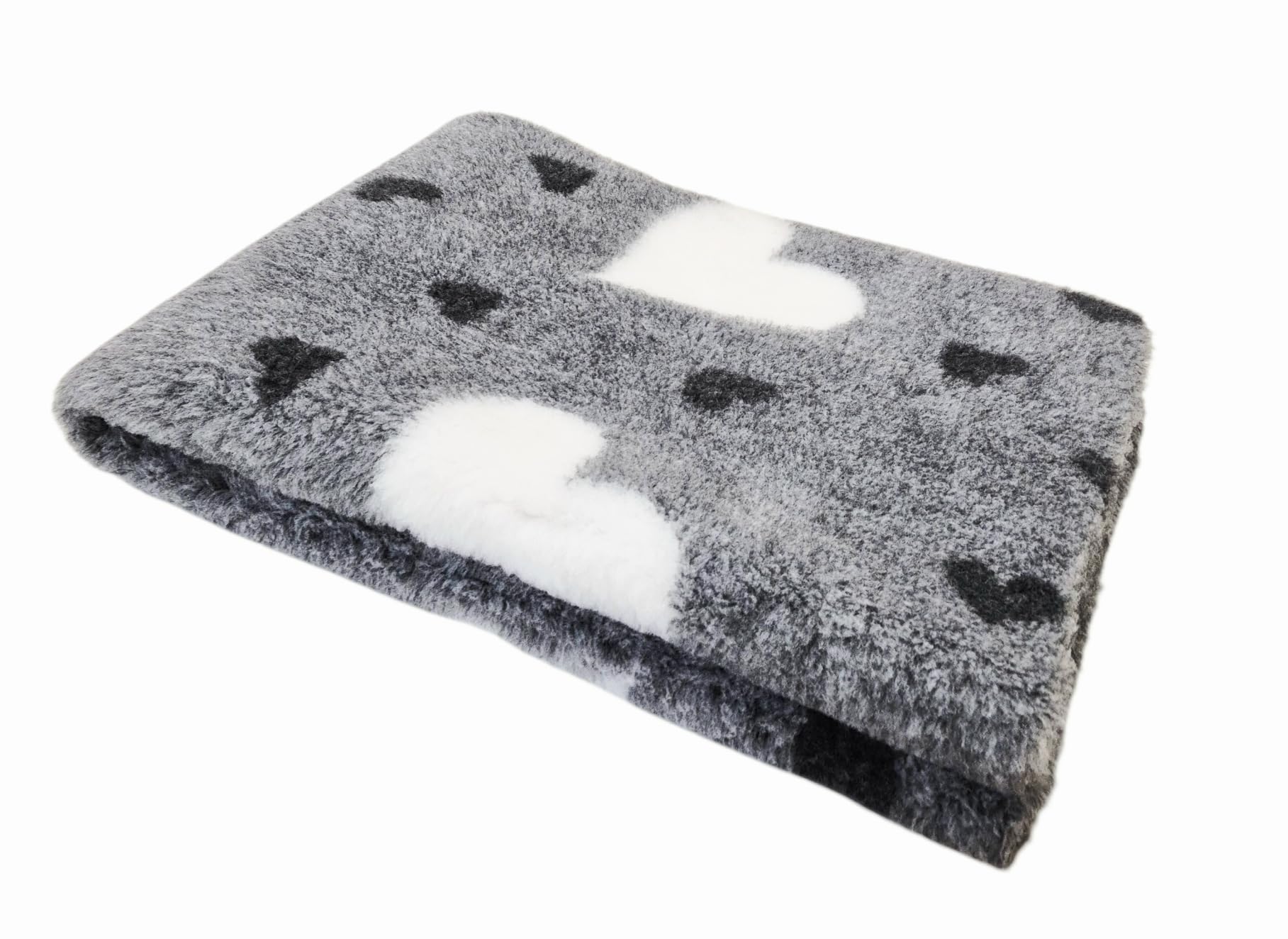 WOOF AND PUP | Non Slip Vet Bedding | Grey Charcoal White Hearts | Machine Washable | UK Manufactured | Non-slip | Dog Bed | Whelping | Vet bed | Heart (150cm x 300cm)