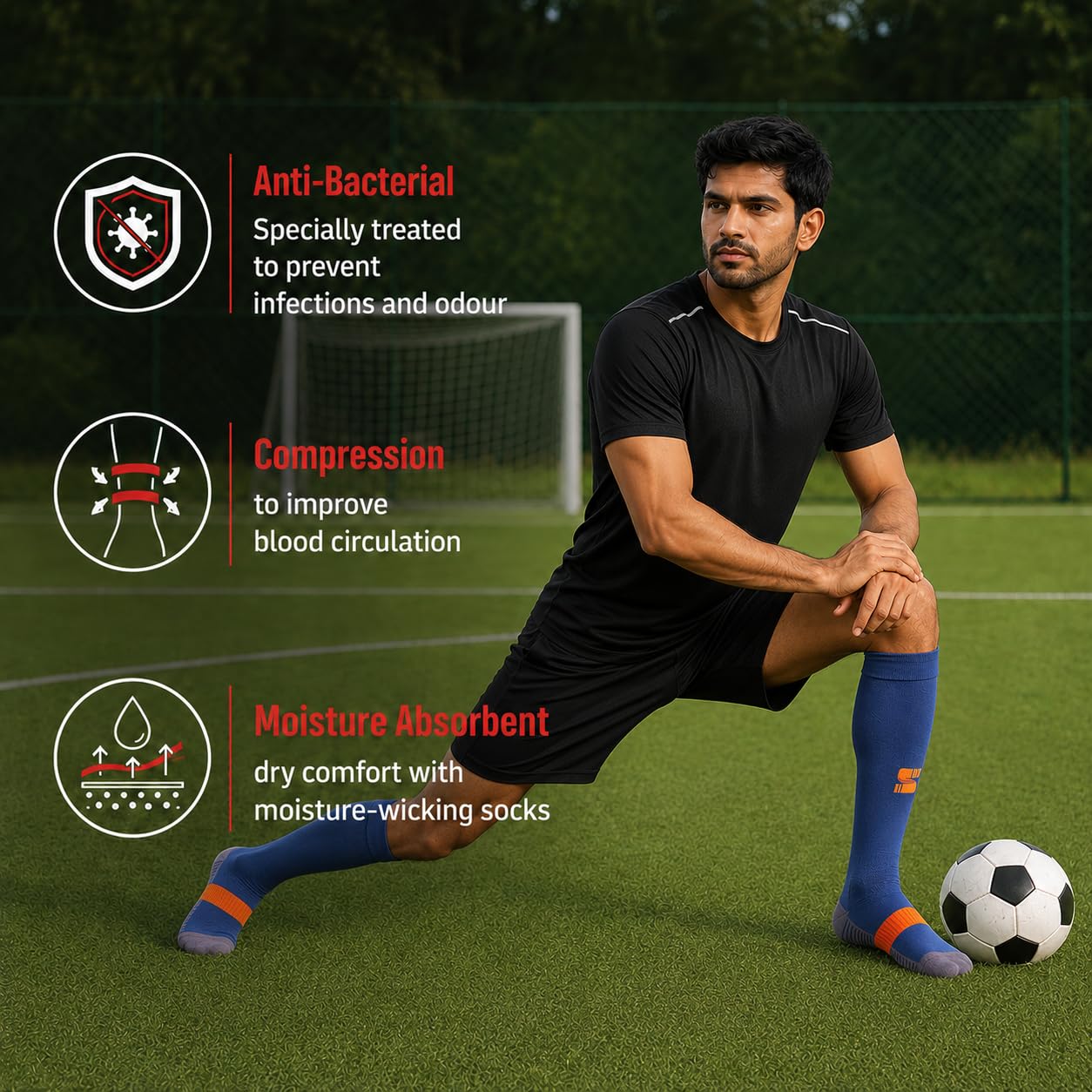Supersox Football Socks for Men & Women | Knee Length | Combed Cotton | Cushioned Sole | Odour Resistant & Superior Grip | Sports Socks for Football & Soccer | Blue 1