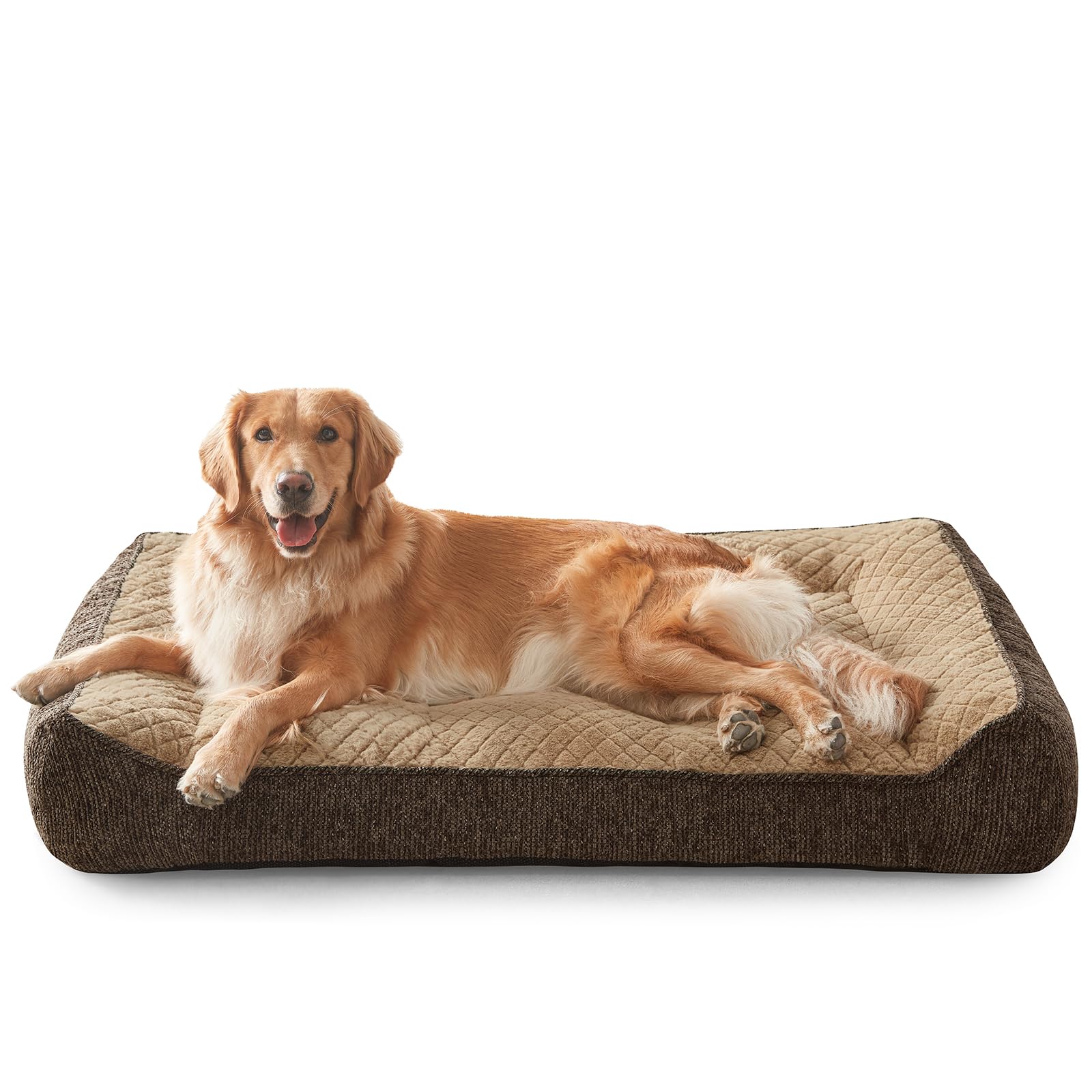 JOEJOY Cuccia ortopedica per cani di grandi dimensioni, lavabile, antiscivolo, grande in morbida pelliccia di coniglio, 107 x 76 x 24 cm, marrone