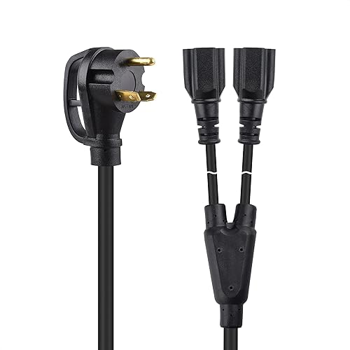 Miniatura 5 de Cable Matters Adaptador macho de 3 clavijas de 30 amperios a hembra de 20 amperios para generador, 2.5 pies, NEMA TT-30P a 2X 5-20R, adaptador