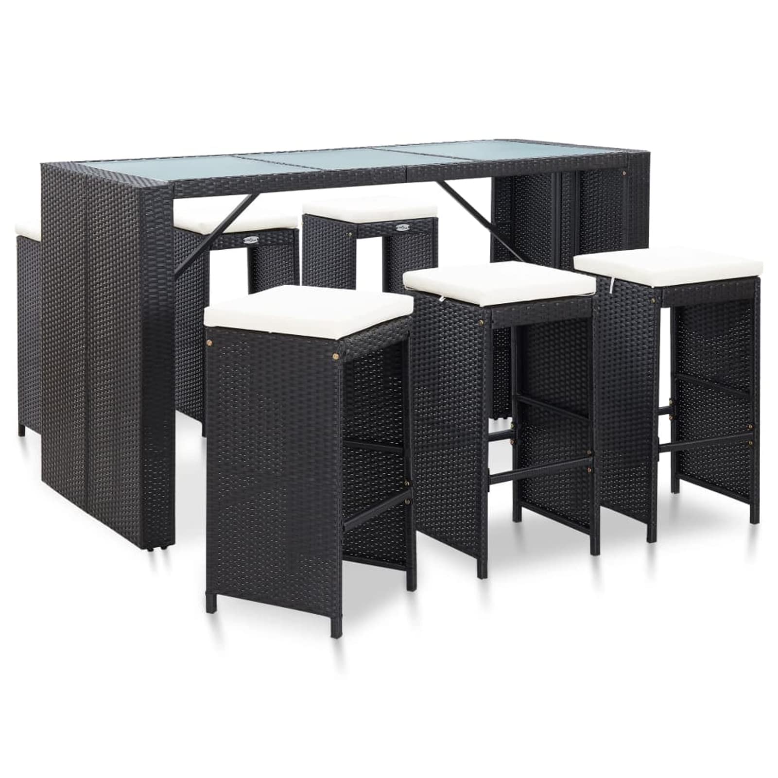 Juego de Bar de Rattan Sintético, 3 Piezas de Cristal Templado, Estructura de Acero, para Exterior, Jardín y Terraza Modelo DYEEG-FN-49560ES