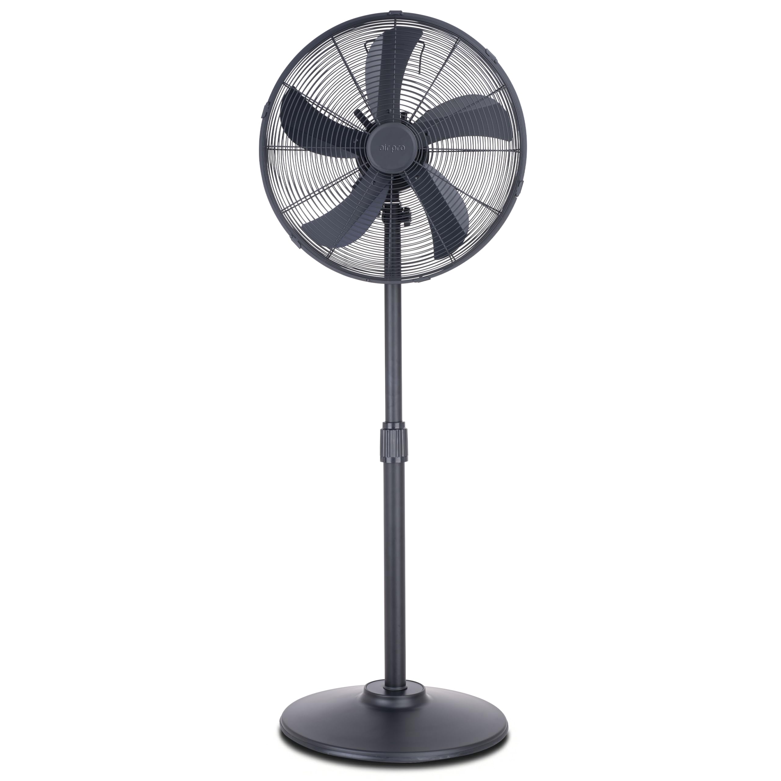 Air Pro 16" Pedestal Fan Adjustable Height Metal Standing Fan Wide-Angled Oscillation With Powerful Airflow For Instant Cooling 4 Speeds Compact with Quiet Operation to use at Home Office or Bedroom