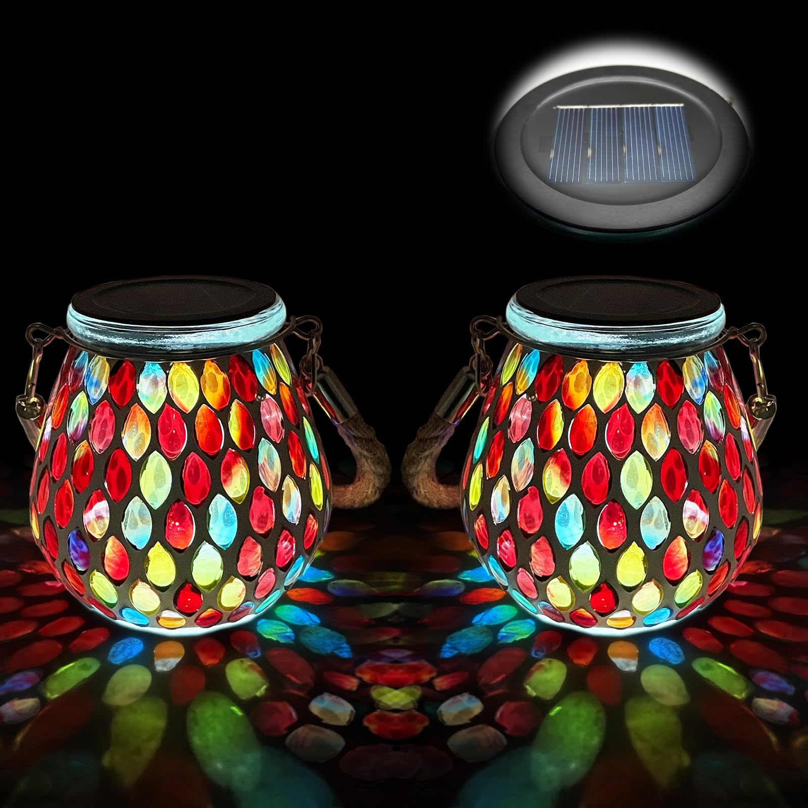 TOTHDATE 2PCS Oval Mosaic Solar Lights Outdoor Garden