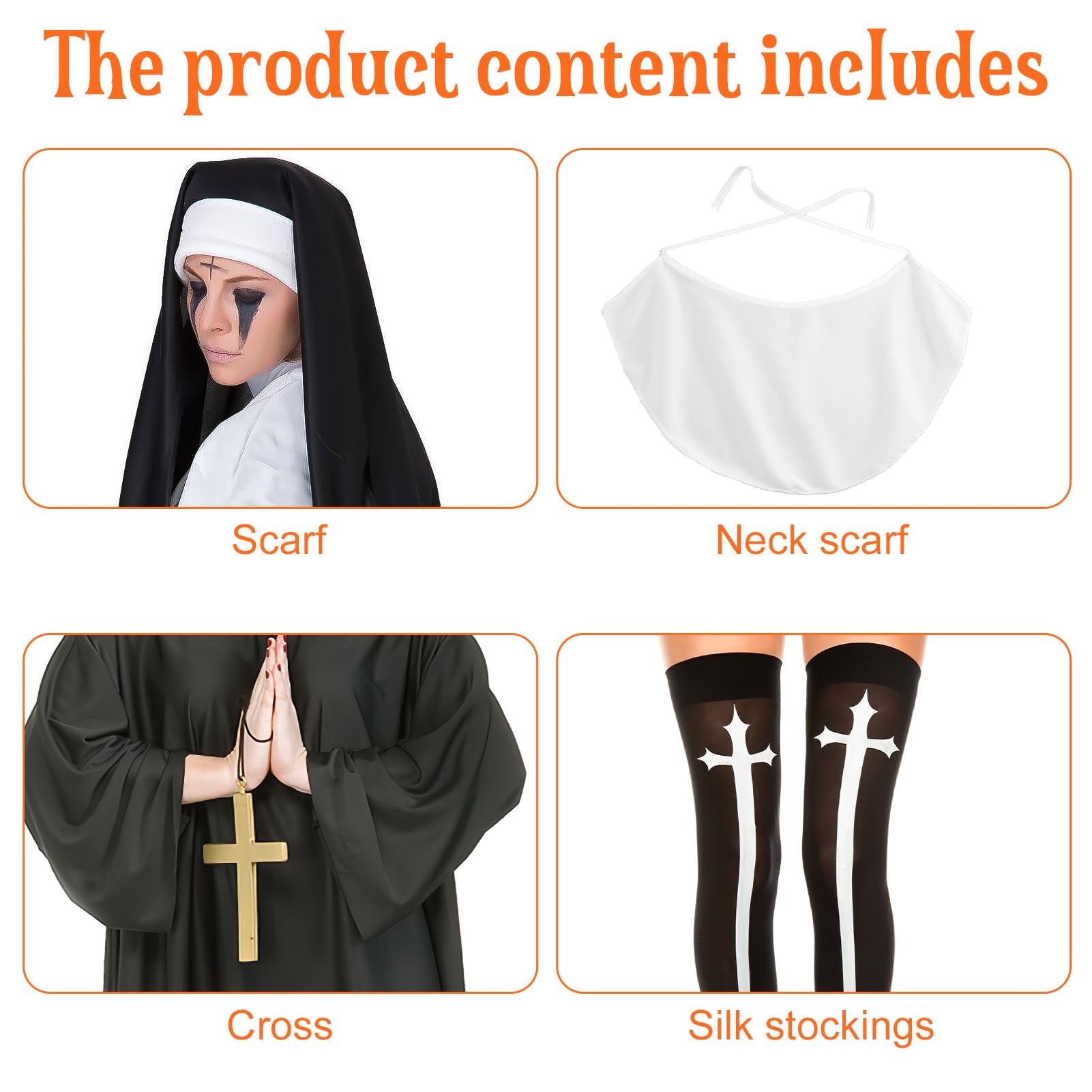 ShiBaiY Nun Costume, Black with Dress, Halloween Headdress, Saints and Sinners Fancy Dress Set including Veil - Image 3