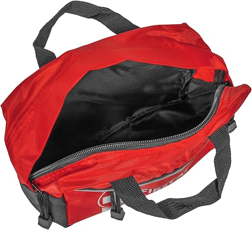 Miniatura 2 de MFASCO Bolsa de primeros auxilios de nailon rojo, asas de lona resistentes, compartimentos con doble cremallera, compacta y fácil de transportar con