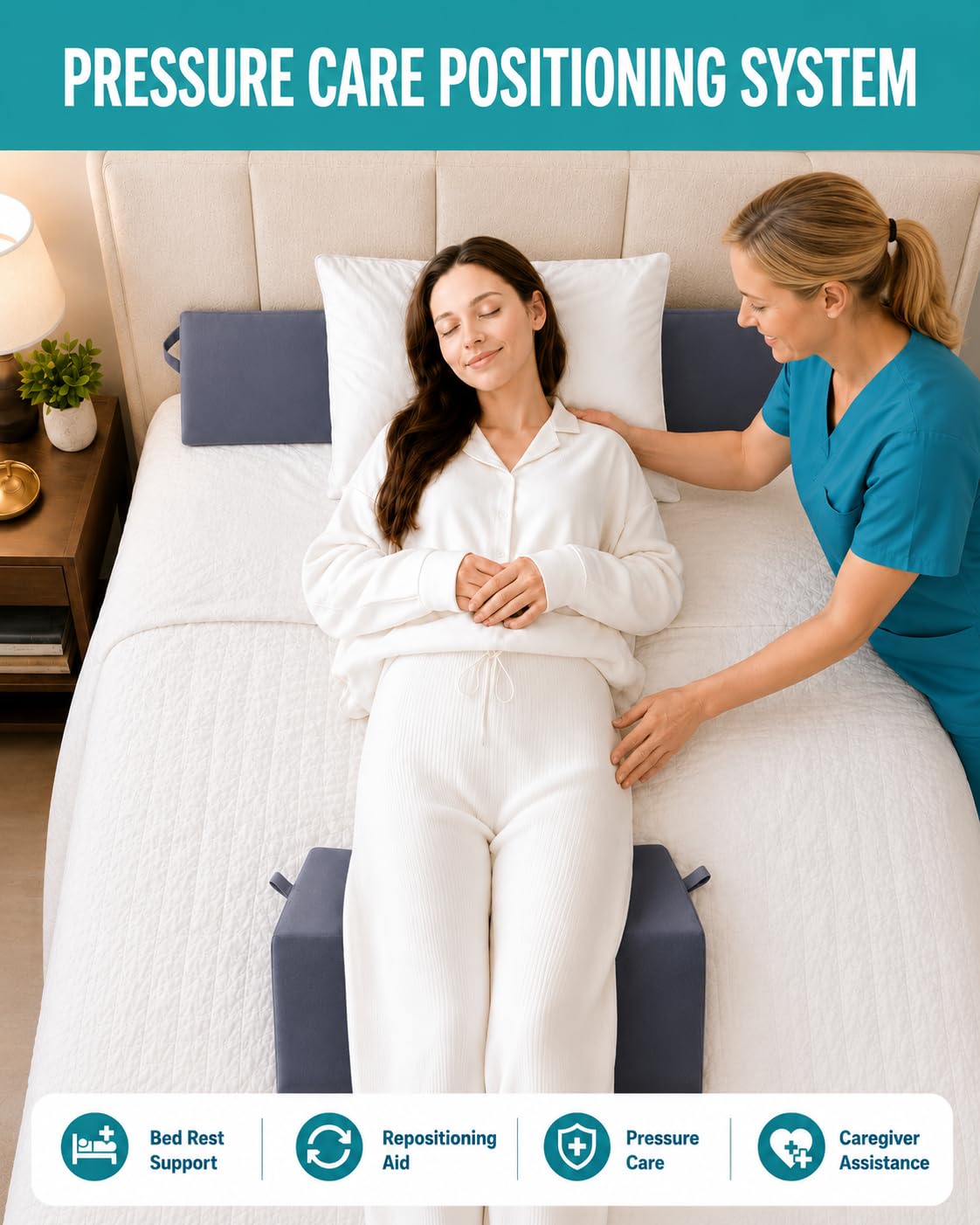 Juego de 3 almohadas de cuña para cama – Almohadas de cama y posicionadores para dormir de lado, almohadas de cuña de espuma para aliviar el dolor de espalda, postoperatoria, úlceras por cama,