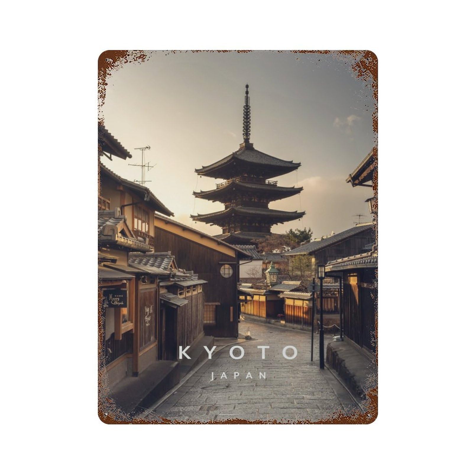 Kyoto Japan Rusty Metal Tin Sign 15.7"x11.8", for Pub, Kitchen And Man Cave Decor, Novelty Wall Decor