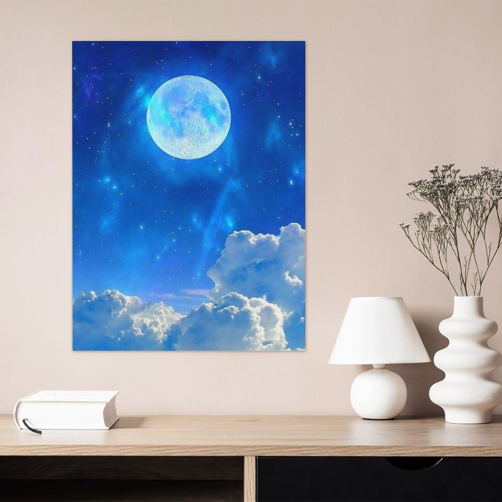 Amazon.co.jp: 絵画 雲の上の月インテリア 絵画 可愛くて夢のような