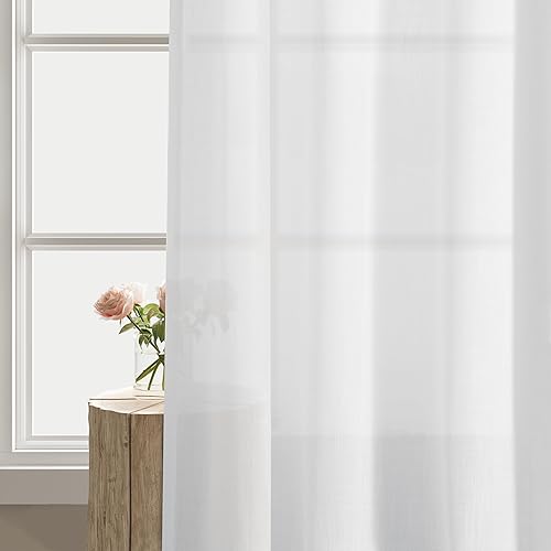 Miniatura 7 de Cortinas blancas de 90 pulgadas de largo para sala de estar, juego de 2 cortinas de lino de algodón ligero con ojales, elegantes paneles neutros