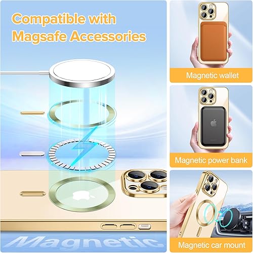 Miniatura 3 de Hython Funda magnética transparente para iPhone 13 Pro con protector de lente de cámara compatible con MagSafe borde chapado de lujo, funda