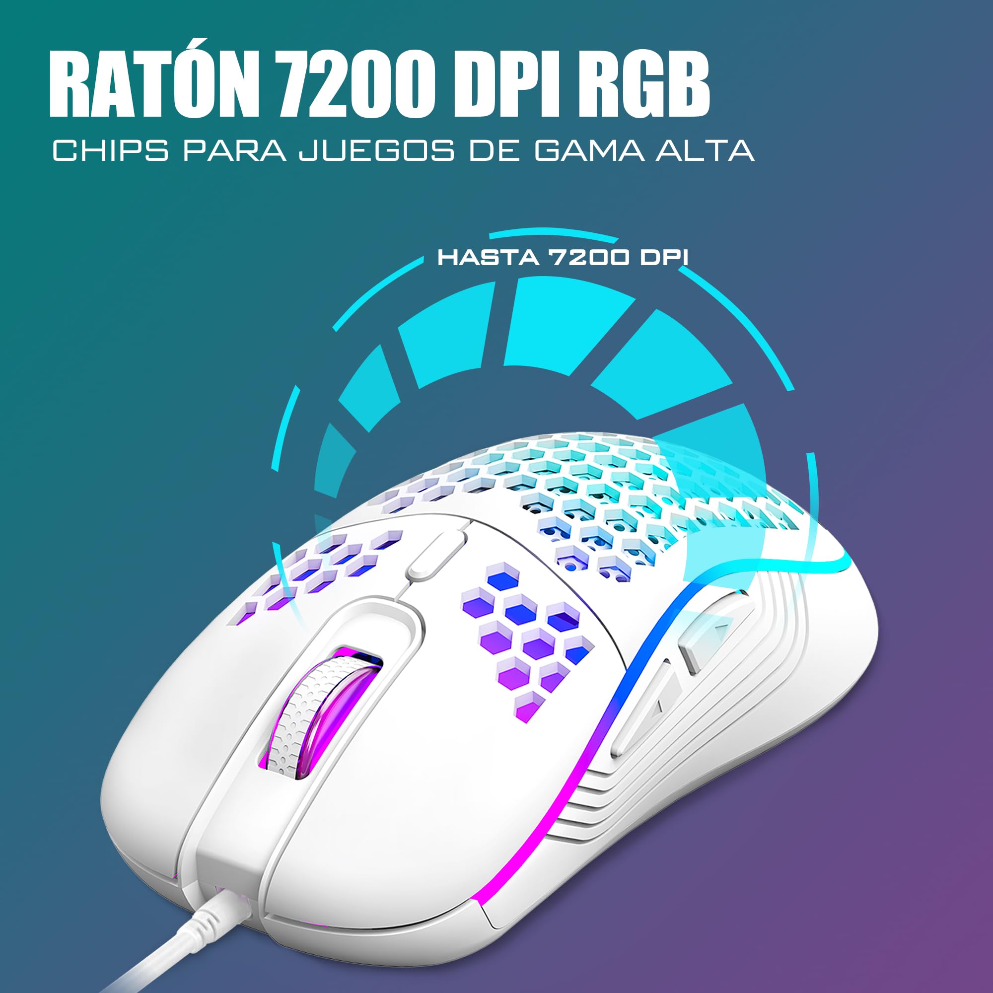 RedThunder K62 60% Combo Teclado y Ratón Gaming RGB Idioma Español, Teclado Mini Ultracompacto Retroiluminado y Ergonómico, Ratón Gaming Óptico 7200 dpi, Compatible con PC,PS5,Xbox (Blanco)