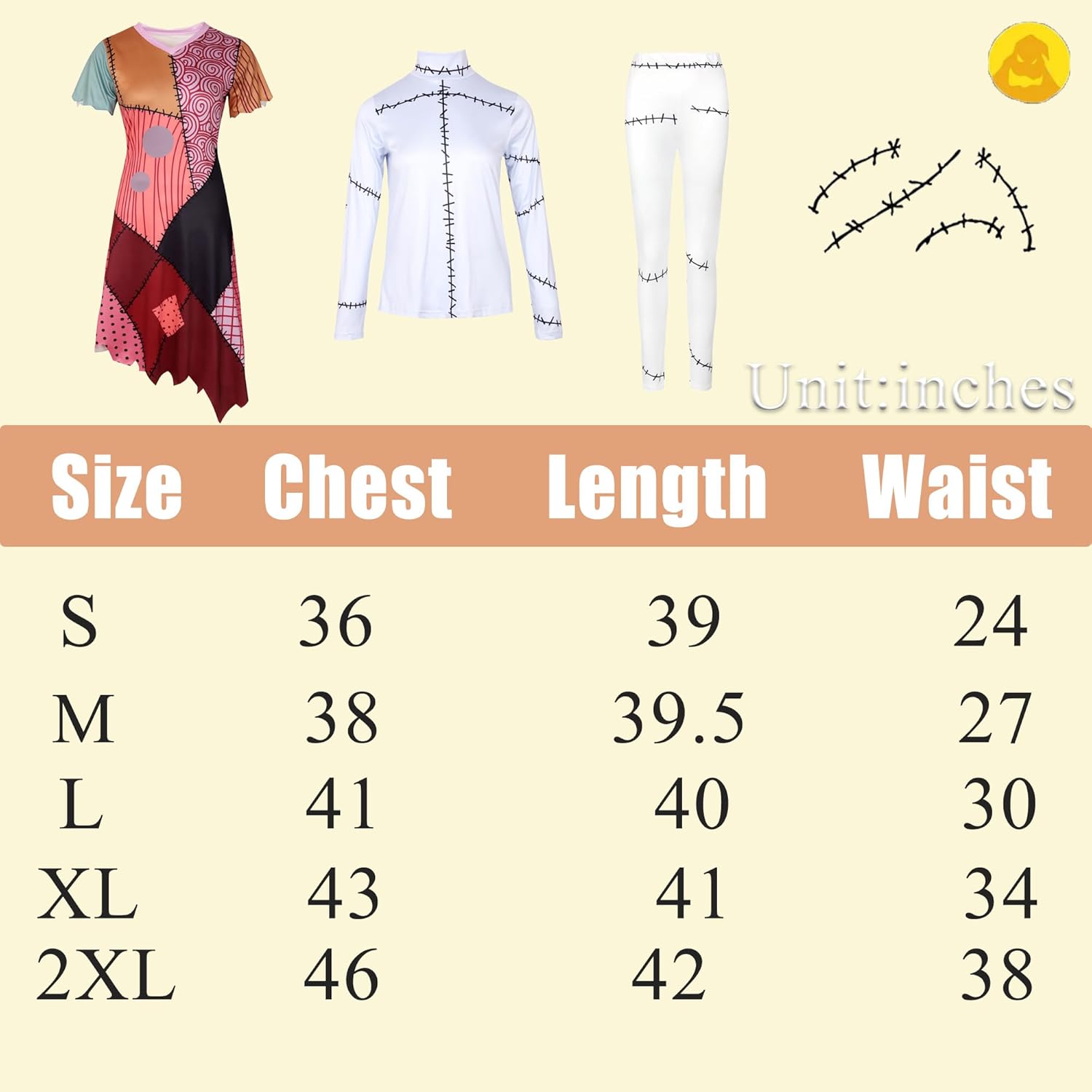 Cosrea Women Short Sleeve Dress and Tights with Scar Sticker for Halloween Horror Set - Image 5