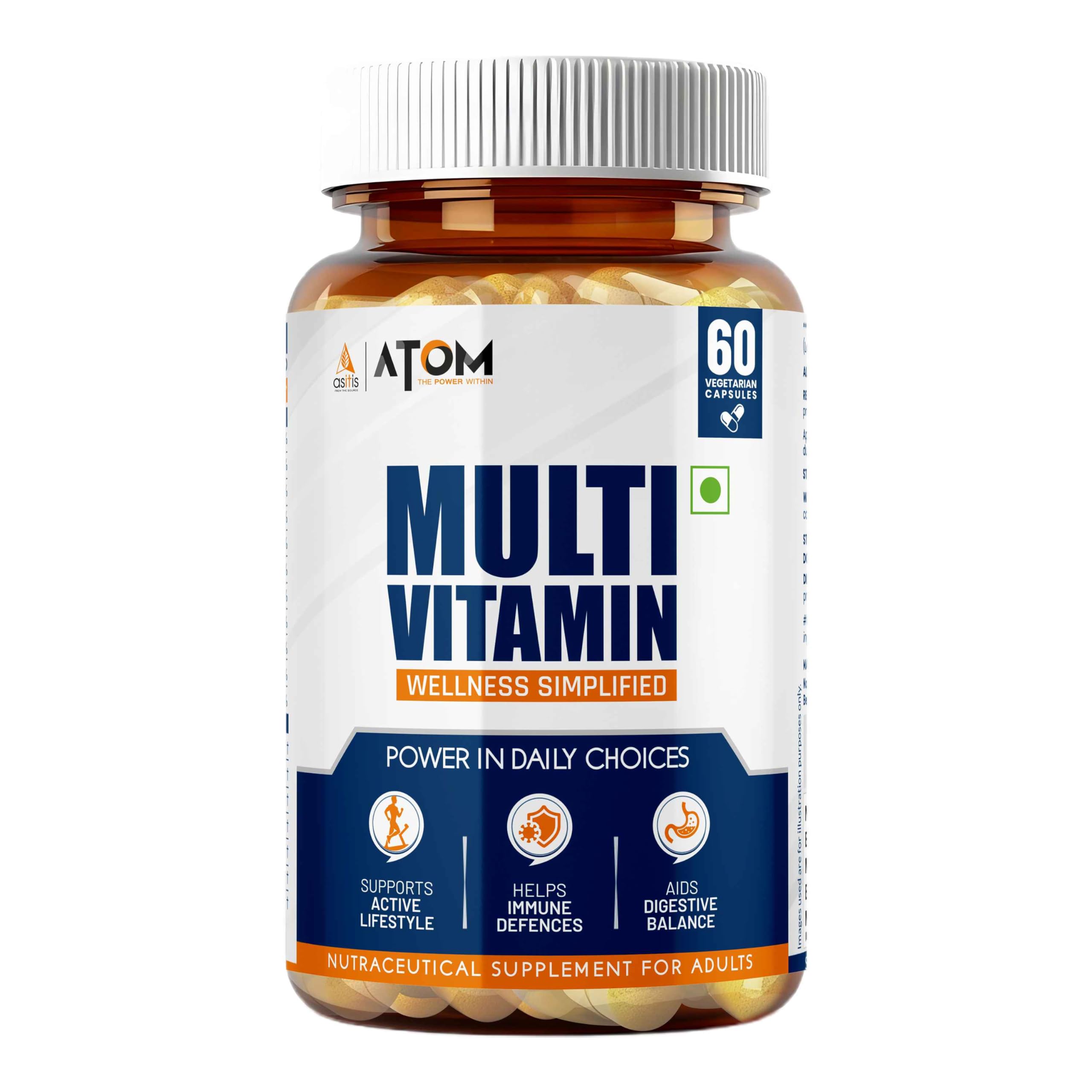 AS-IT-IS Nutrition ATOM Daily Multivitamin for Men & Women, 60 Capsules | Powerful Blend of 31 Vital Nutrients - Vitamins, Minerals, Herbal extracts & Probiotic for Enhancing Energy, Stamina & immunity| Supports Bone, Skin & Overall Health