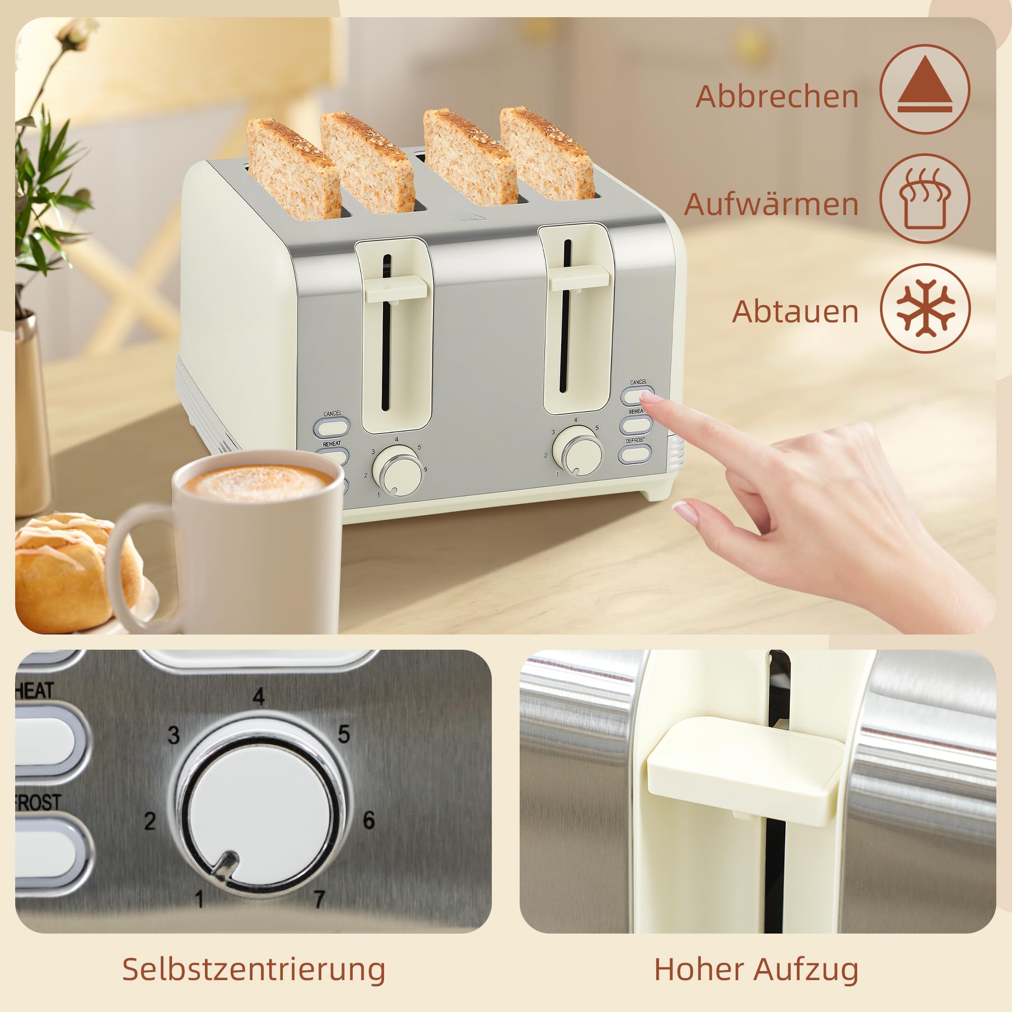 Homcom Grille-pain 4 tranches Bouilloire 1,7 L 2200 W Set petit-déjeuner