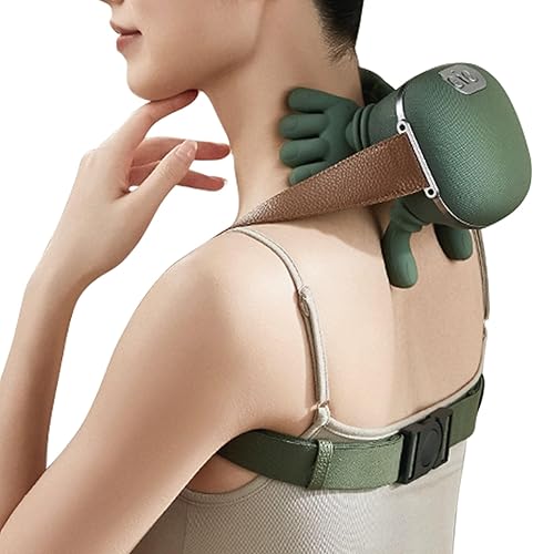 Masajeador de cuello para aliviar el dolor de tejido profundo con dedos, masaje eléctrico portátil inalámbrico Shiatsu de hombro con calor y