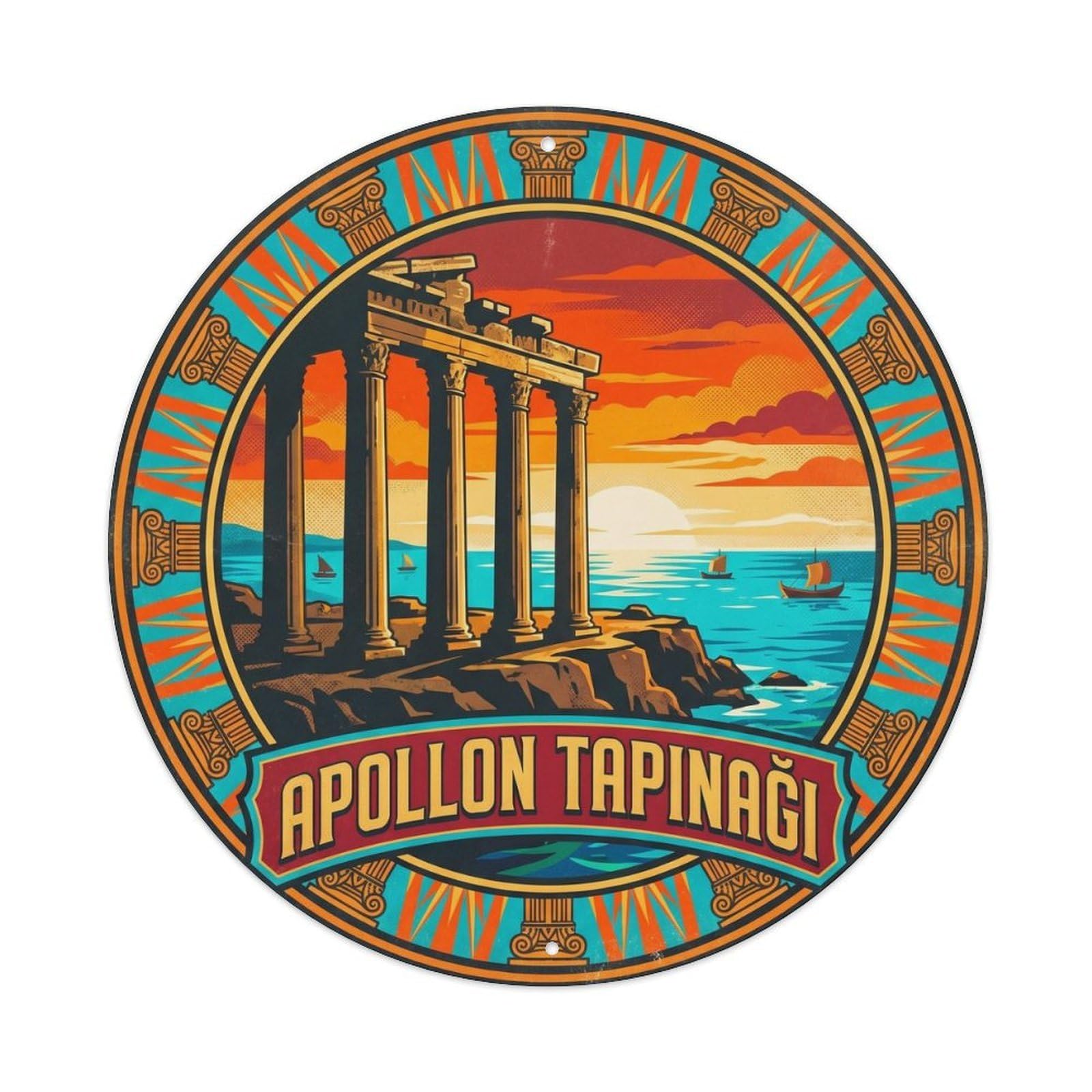 Side Apollo Temple Ancient Aegean Landmark Metal Tin Sign