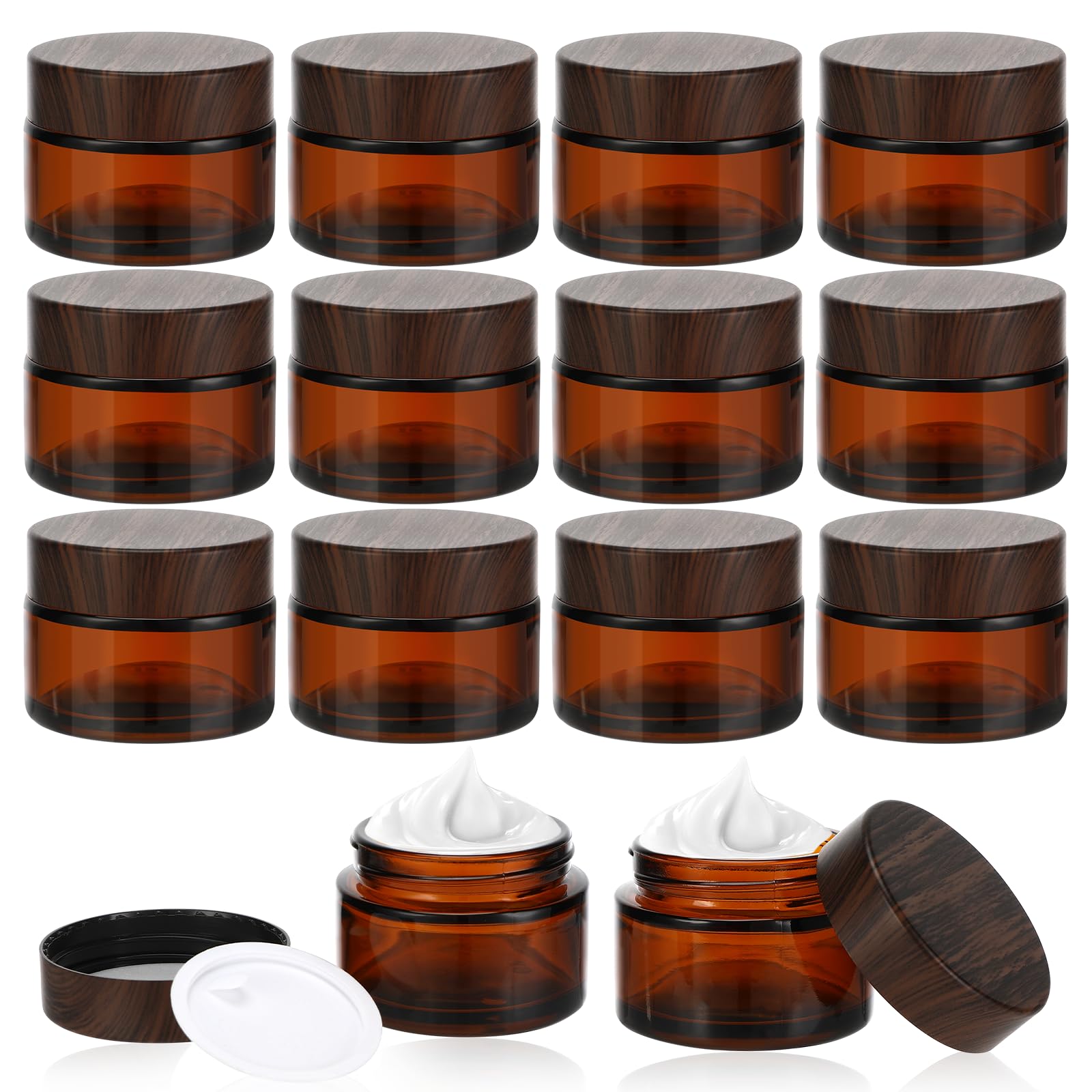 Zikenis 12 Stück 30ml Amber Glas Leerdose,Braunen Glasbehälter,Glas Cremedose mit Deckel und Liner,Leere Nachfüllbare,Braunglas Salbentiegel,für Creme, Kosmetik,Lotion,Ätherische Öle