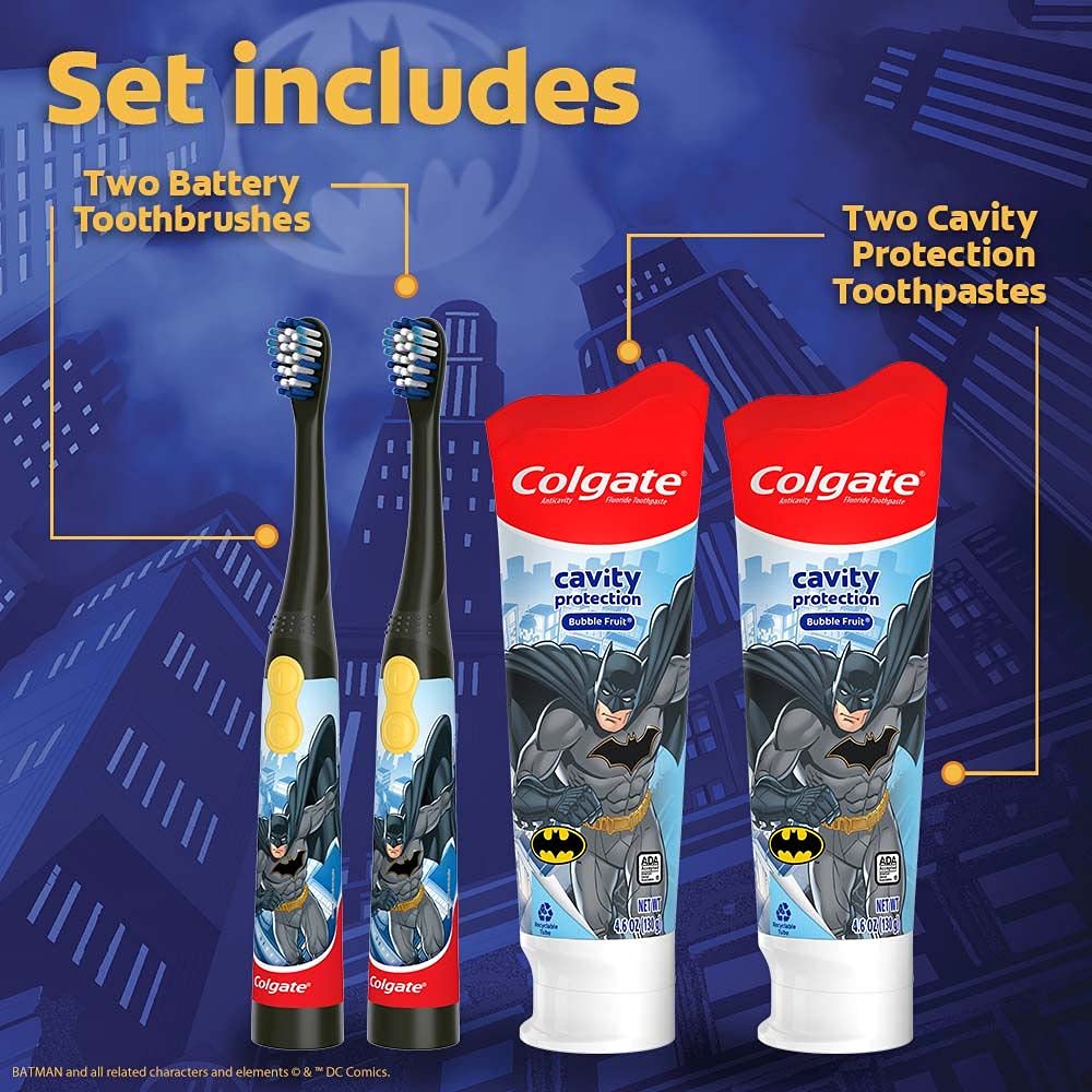 Buy Colgate Kids Toothbrush Set With Toothpaste, Batman Gift Set, 2 Battery  Toothbrushes And 2 Toothpastes Online At Desertcartantigua And Barbuda