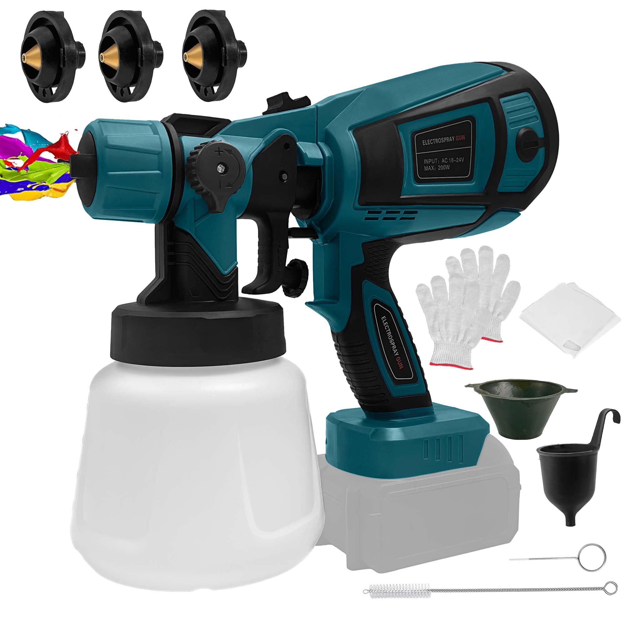 Kabelloses Farbspritzgerät, kompatibel mit Makita 18-V-Akku, HVLP-Spritzpistole mit 3 Kupferdüsen. 600-W-Farbpistole zum Streichen von Häusern/Innenräumen und im Außenbereich. (Nur Werkzeuge)